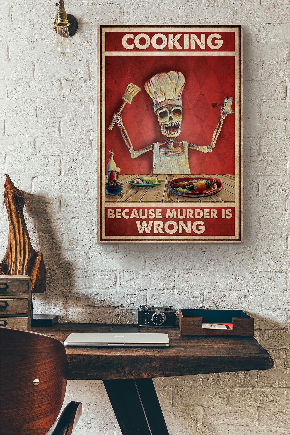 Skeleton Cooking Because Murder Is Wrong Canvas Ideas, Canvas Hanging Prints,  Gift Idea Framed Prints, Canvas