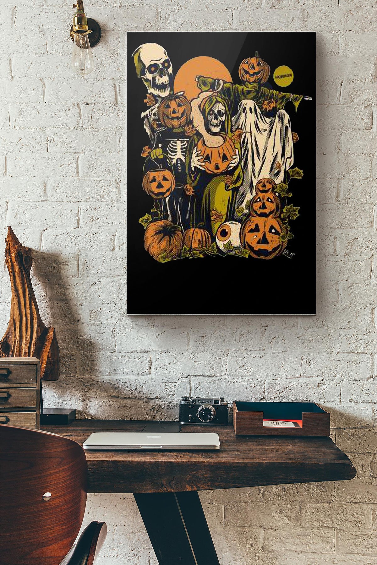 Premium Skeleton Pumpkin Happy Halloween Canvas Ideas, Canvas Hanging Prints,  Gift Idea Framed Prints, Canvas