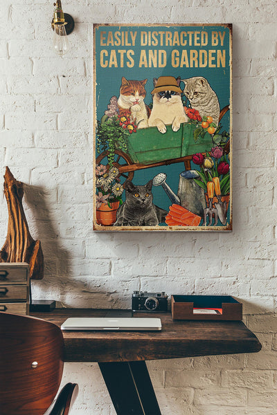 Retro Easily Distracted By Cats And Garden Canvas Ideas, Canvas Hanging Prints,  Gift Idea Framed Prints, Canvas