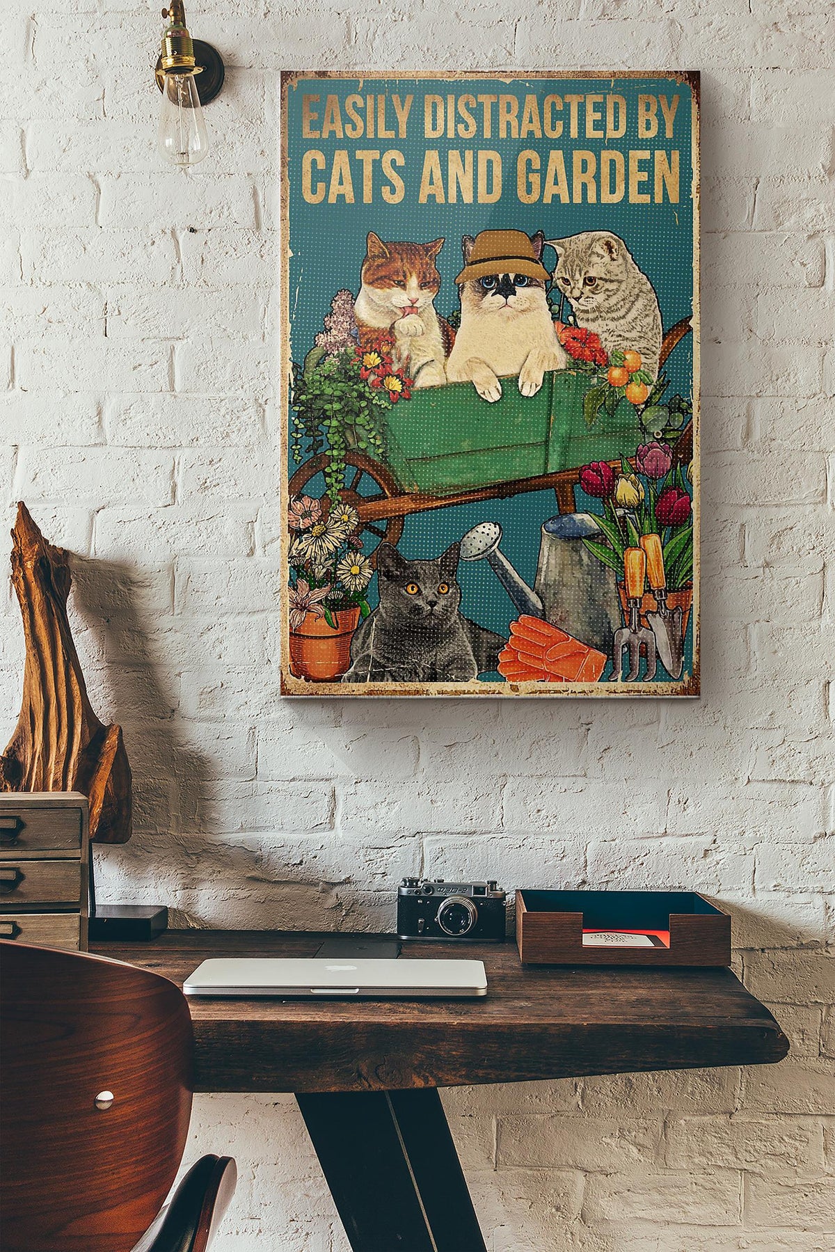 Retro Easily Distracted By Cats And Garden Canvas Ideas, Canvas Hanging Prints,  Gift Idea Framed Prints, Canvas
