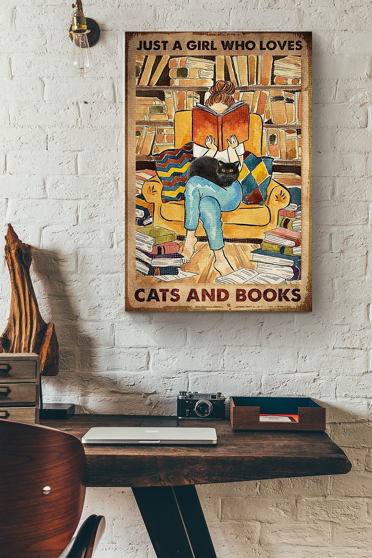 Librarian Just A Girl Who Loves Cats And Books Canvas Ideas, Canvas Hanging Prints,  Gift Idea Framed Prints, Canvas