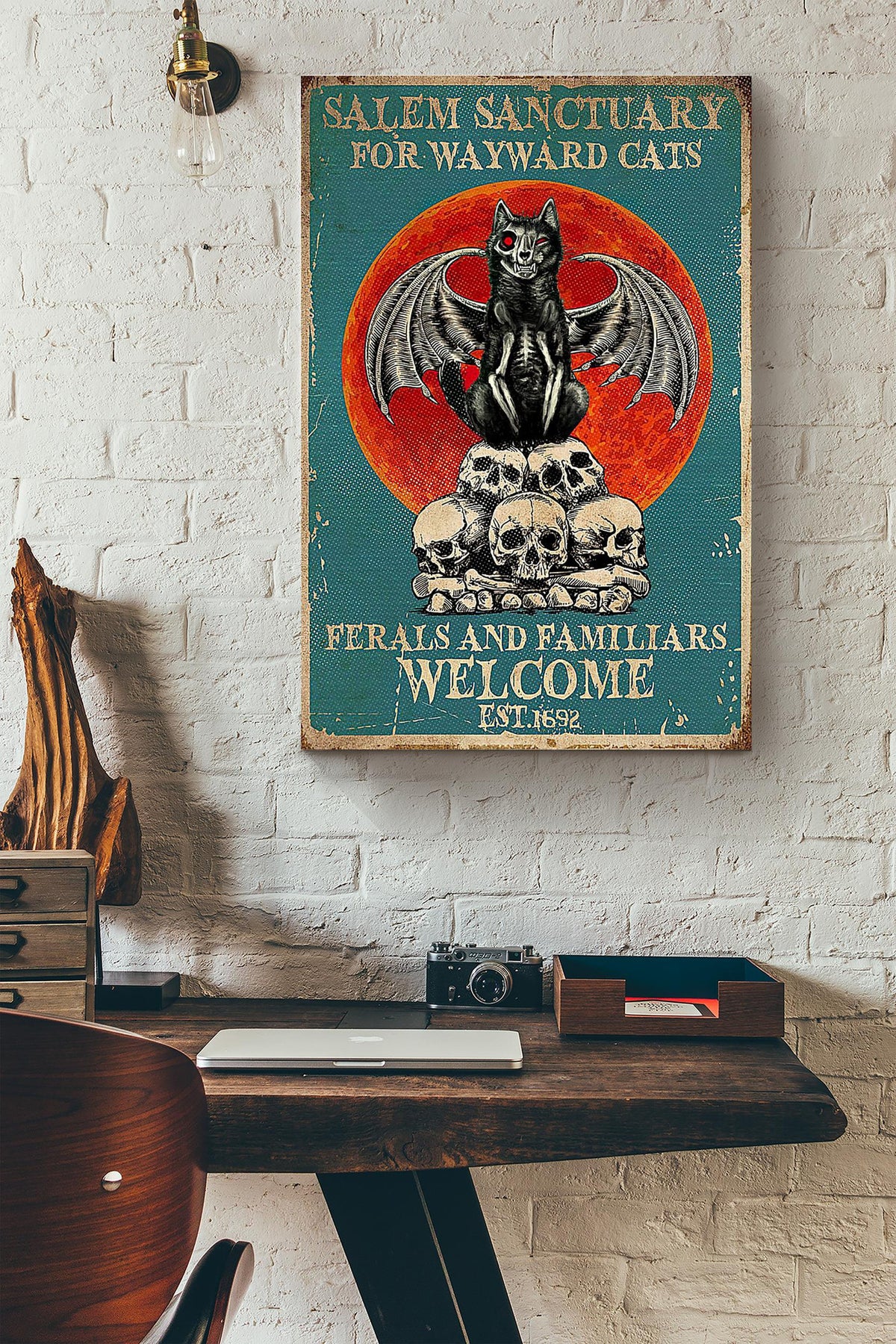 Skull Wayward Scary Cats Horror Blood Moon Canvas Ideas, Canvas Hanging Prints,  Gift Idea Framed Prints, Canvas