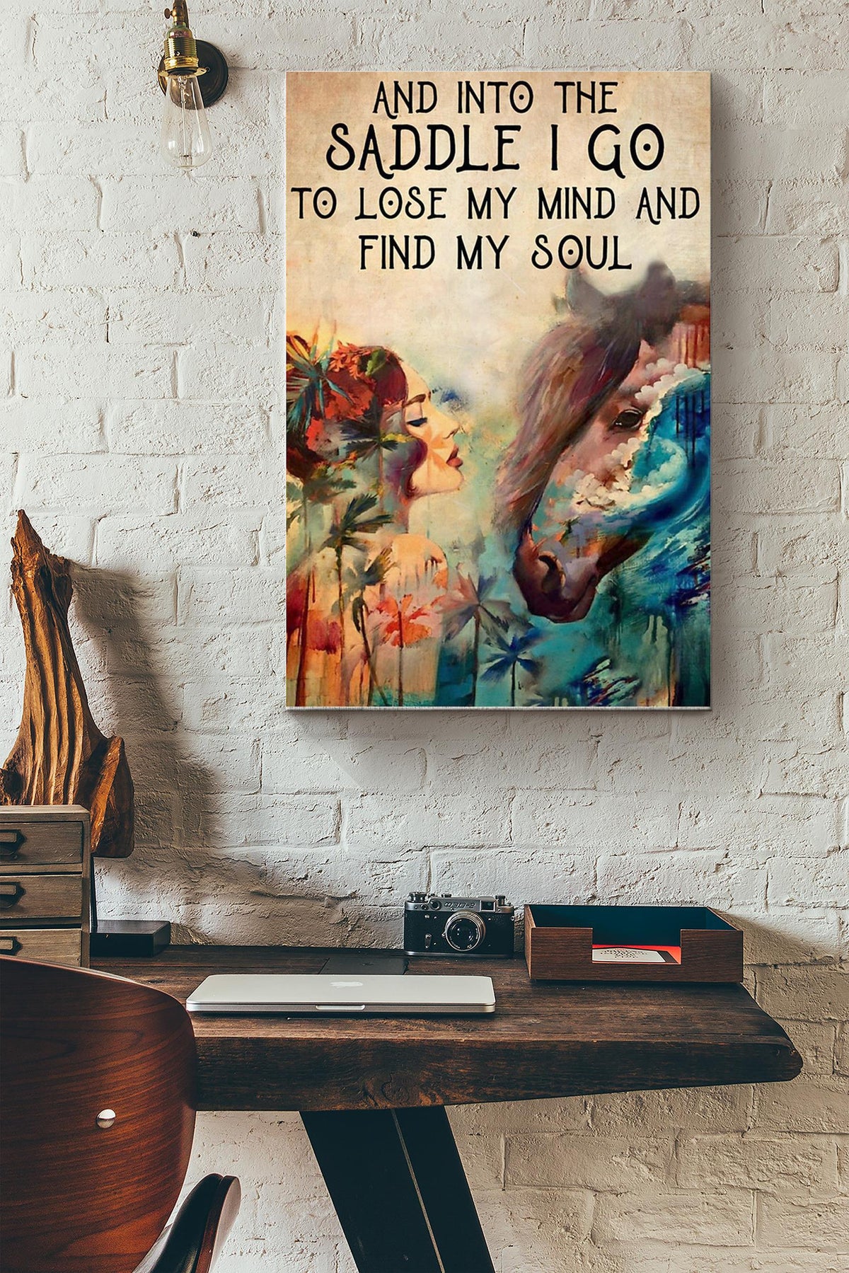 Into The Saddle I Go To Lose My Mind And Find My Soul Colorful Horse And Beatiful Girl Canvas Ideas, Canvas Hanging Prints,  Gift Idea Framed Prints, Canvas