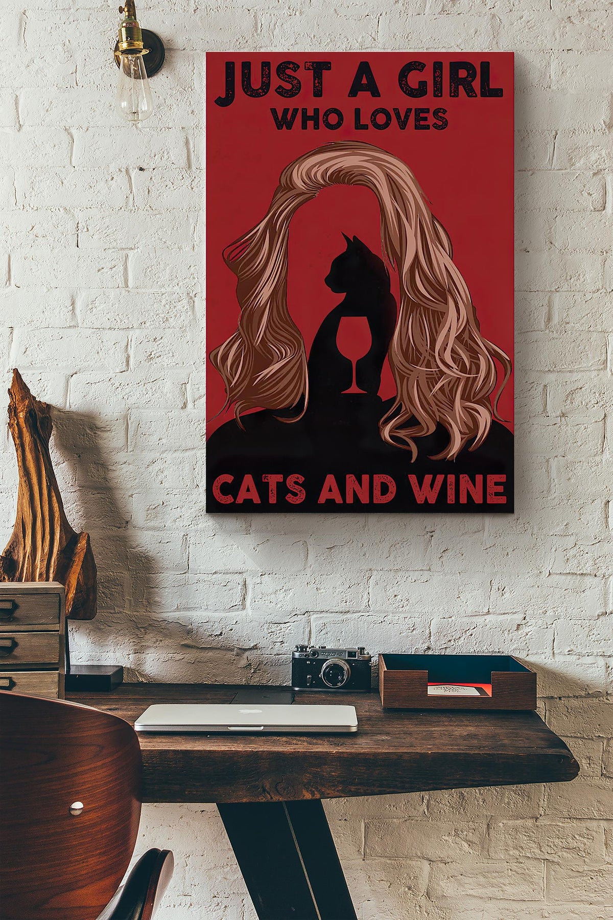 Just A Girl Who Loves Cats And Wine Canvas Ideas, Canvas Hanging Prints,  Gift Idea Framed Prints, Canvas