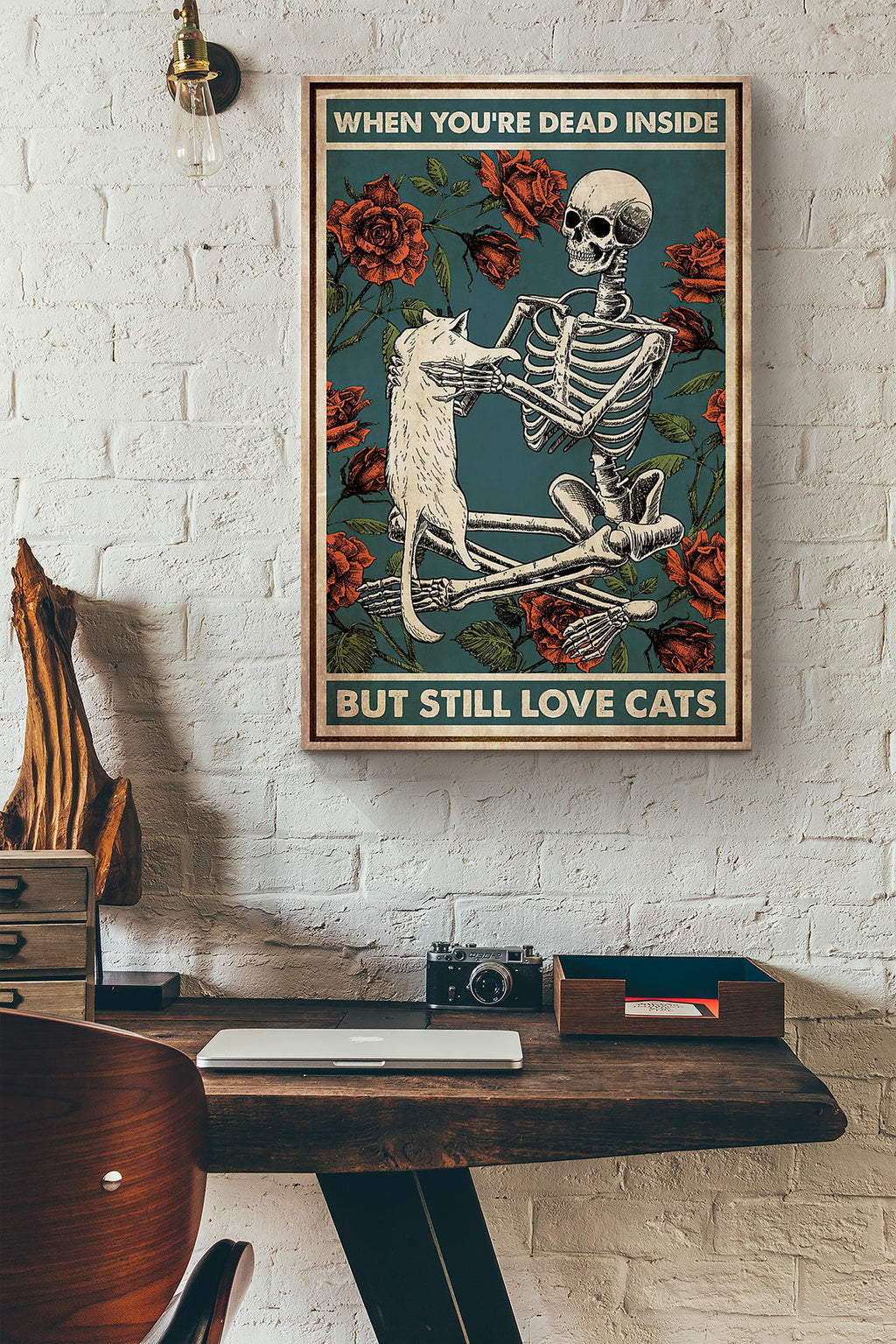 Skeleton When Youre Dead Inside But Still Love Cats Rose Canvas Ideas, Canvas Hanging Prints,  Gift Idea Framed Prints, Canvas