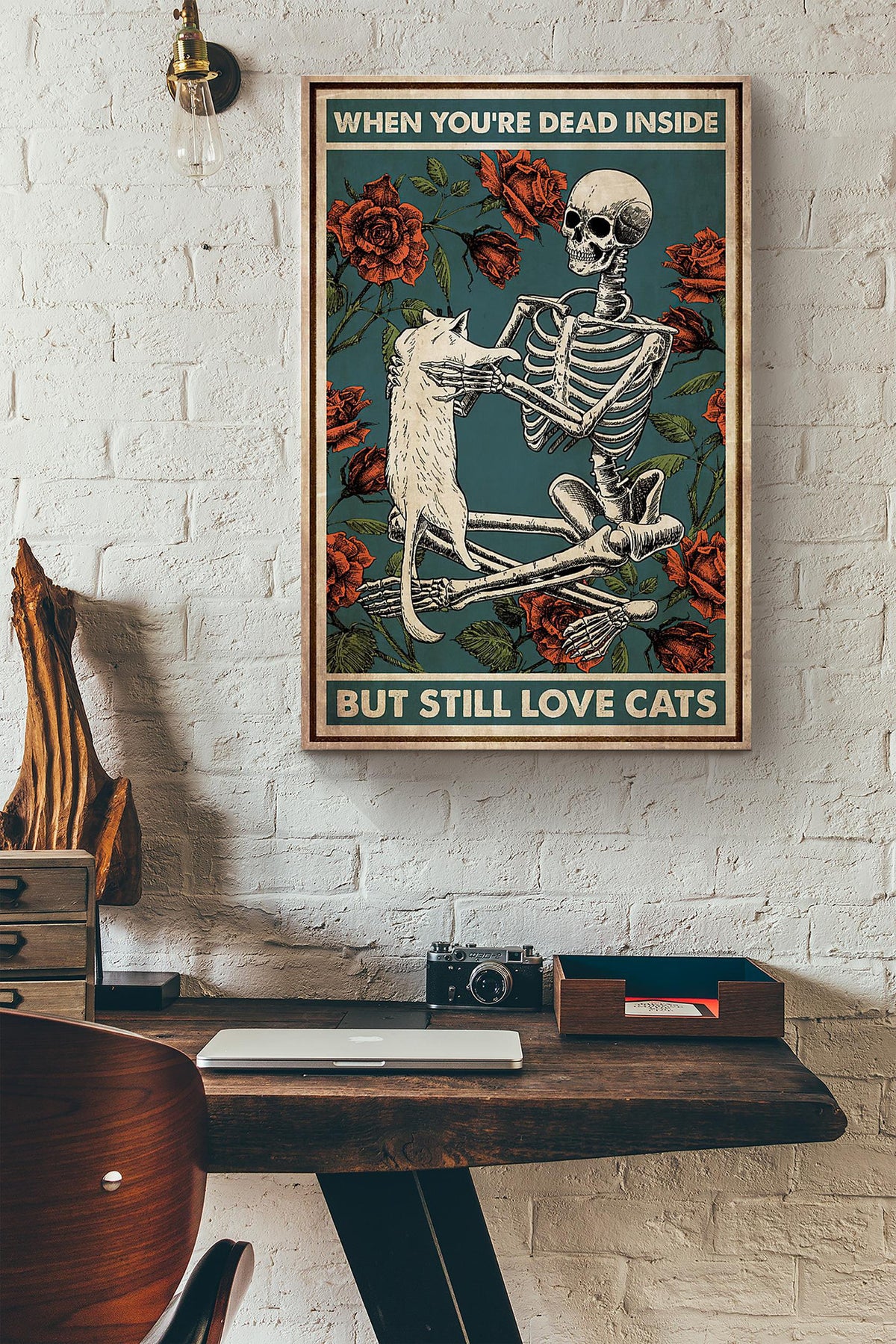 Skeleton When Youre Dead Inside But Still Love Cats Rose Canvas Ideas, Canvas Hanging Prints,  Gift Idea Framed Prints, Canvas