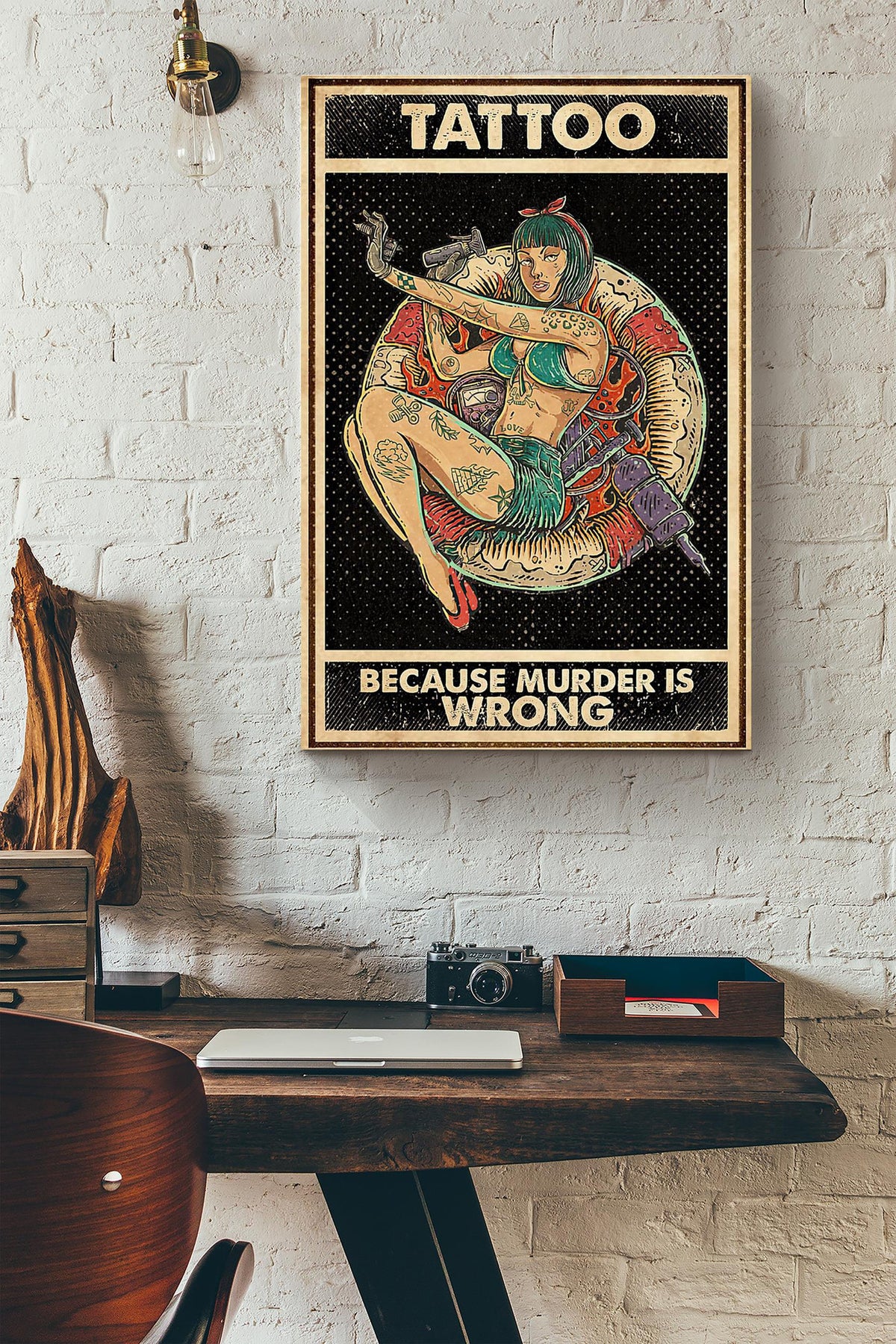 Tattoo Girl Because Murder Is Wrong Canvas Ideas, Canvas Hanging Prints, Gift Idea Framed Prints, Canvas