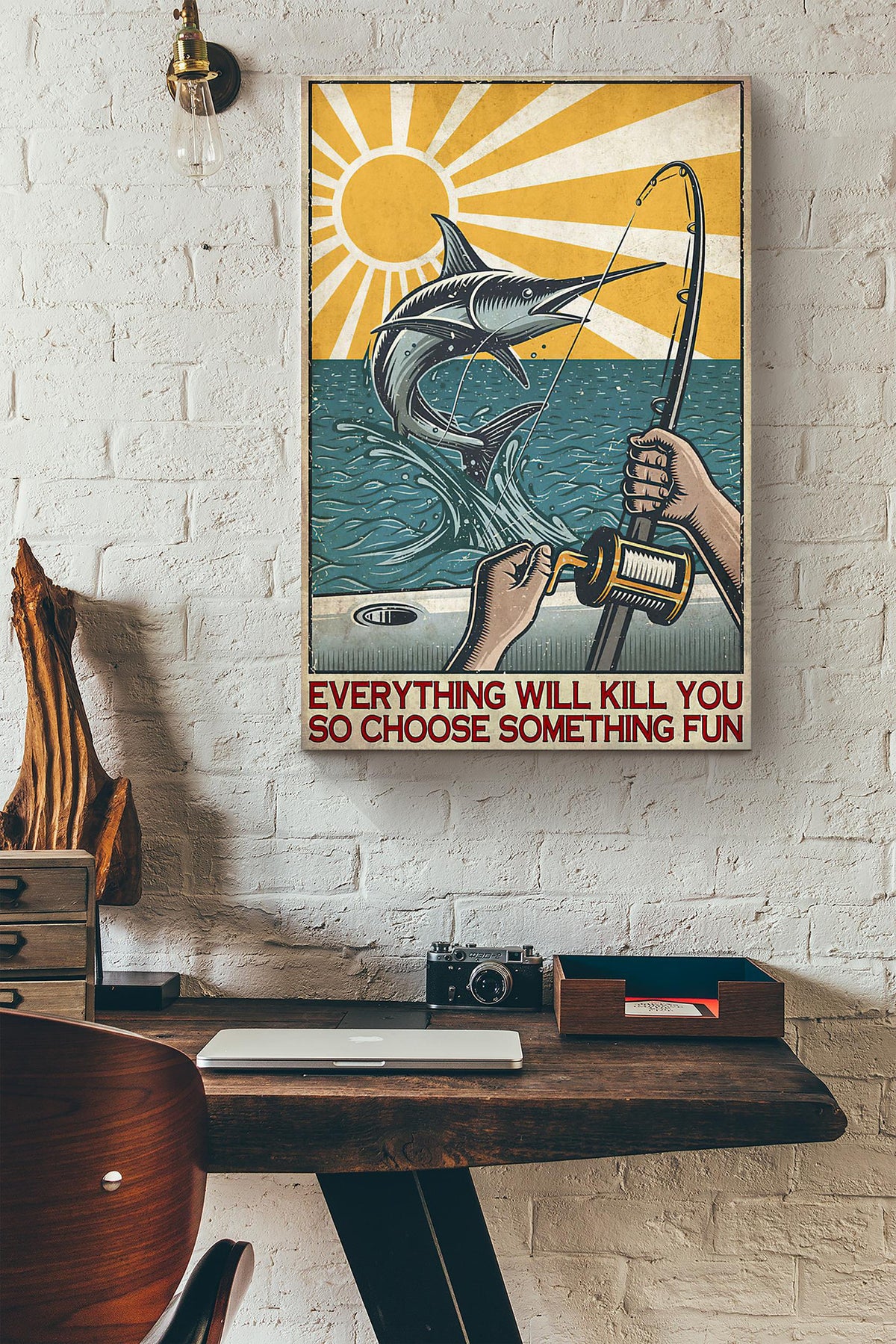 Swordfish Fishing Sunburst Everything Will Kill You Canvas Ideas, Canvas Hanging Prints,  Gift Idea Framed Prints, Canvas
