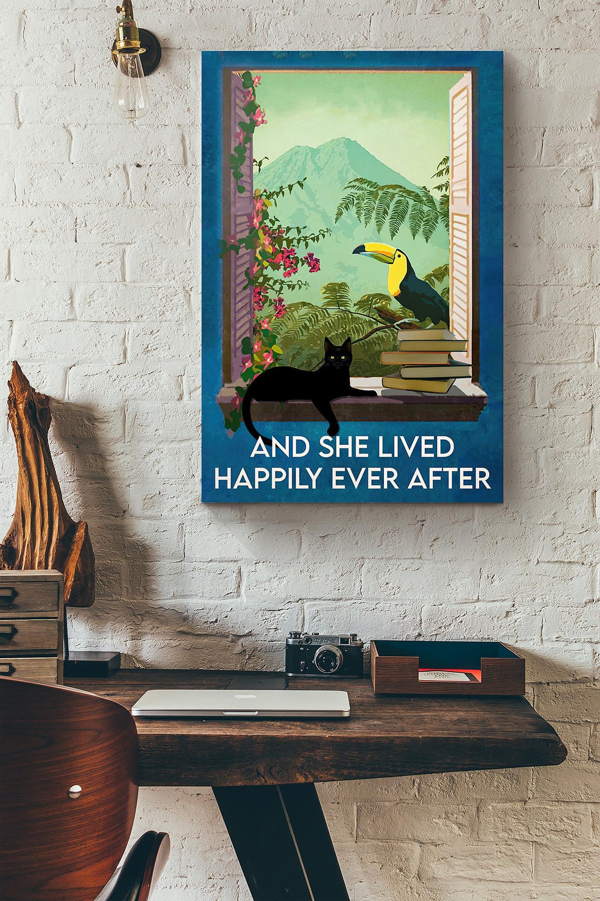 Parrot Cats And Books She Lived Happily Ever After Canvas Ideas, Canvas Hanging Prints,  Gift Idea Framed Prints, Canvas