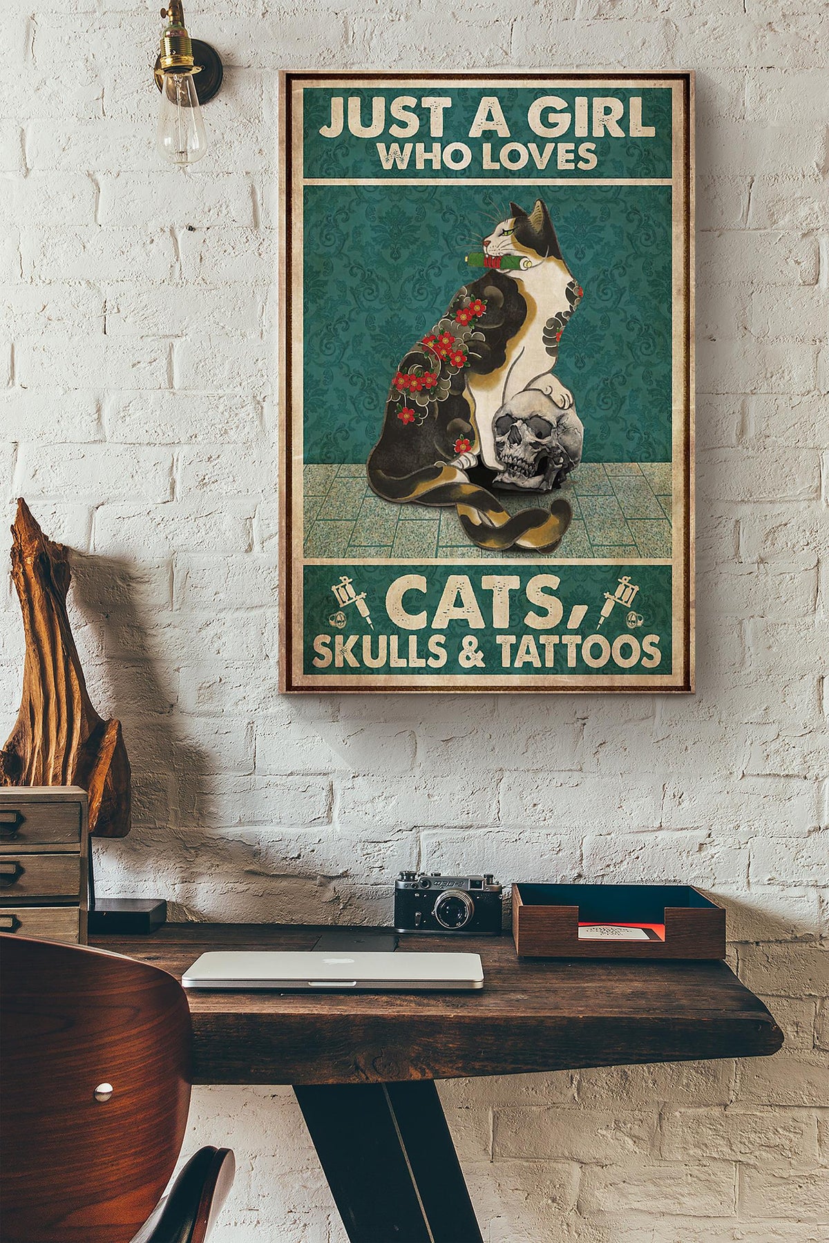 Just A Girl Who Loves Cats Skulls And Tattoos Canvas Ideas, Canvas Hanging Prints,  Gift Idea Framed Prints, Canvas