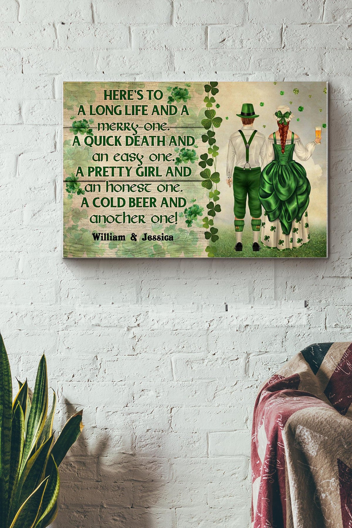 Irish Couple Beer Here To A Long Life An Merry One Canvas Ideas, Canvas Hanging Prints,  Gift Idea Framed Prints, Canvas