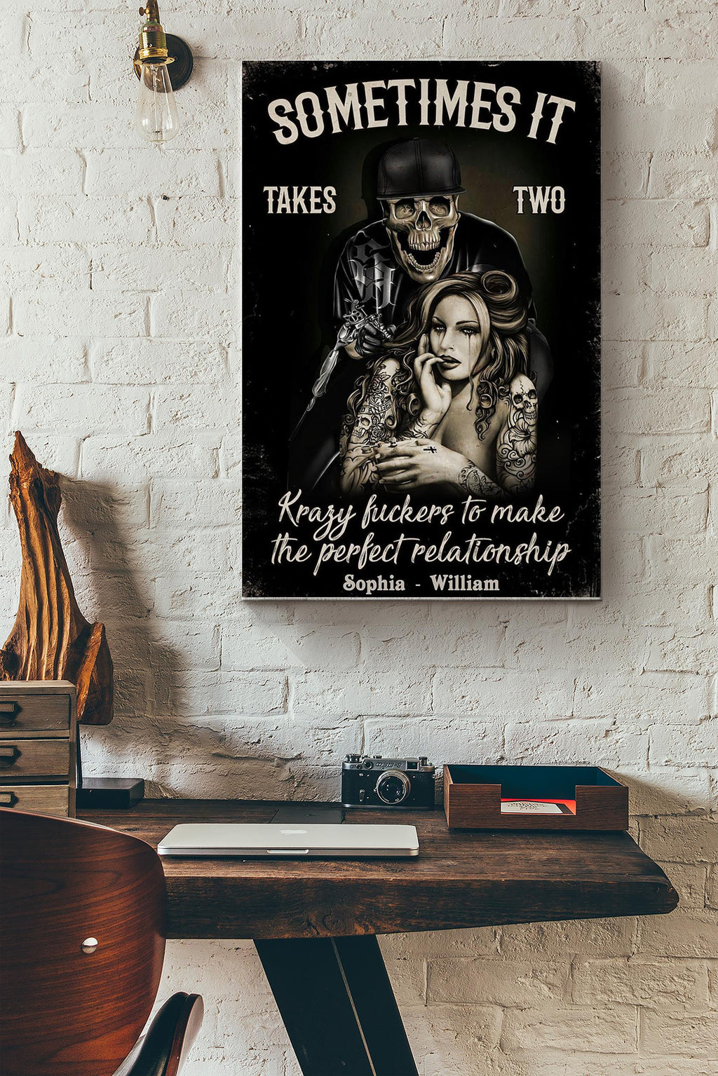 Sometimes It Takes Two Krazy To Make Ther Ferfect Relationship Tattoo Couple Canvas Ideas, Canvas Hanging Prints,  Gift Idea Framed Prints, Canvas