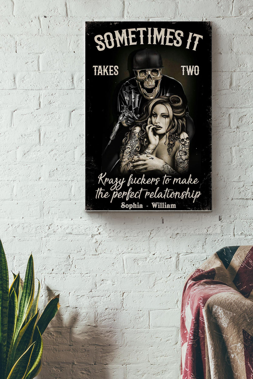 Sometimes It Takes Two Krazy To Make Ther Ferfect Relationship Tattoo Couple Canvas Ideas, Canvas Hanging Prints,  Gift Idea Framed Prints, Canvas