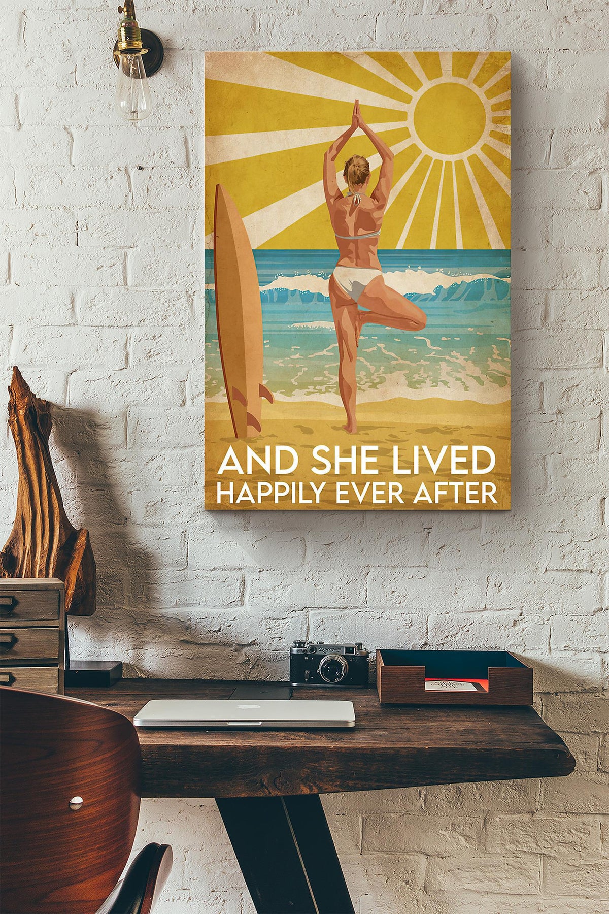 Sunburst Yoga Surfing She Lived Happily Ever After Canvas Ideas, Canvas Hanging Prints, Gift Idea Framed Prints, Canvas