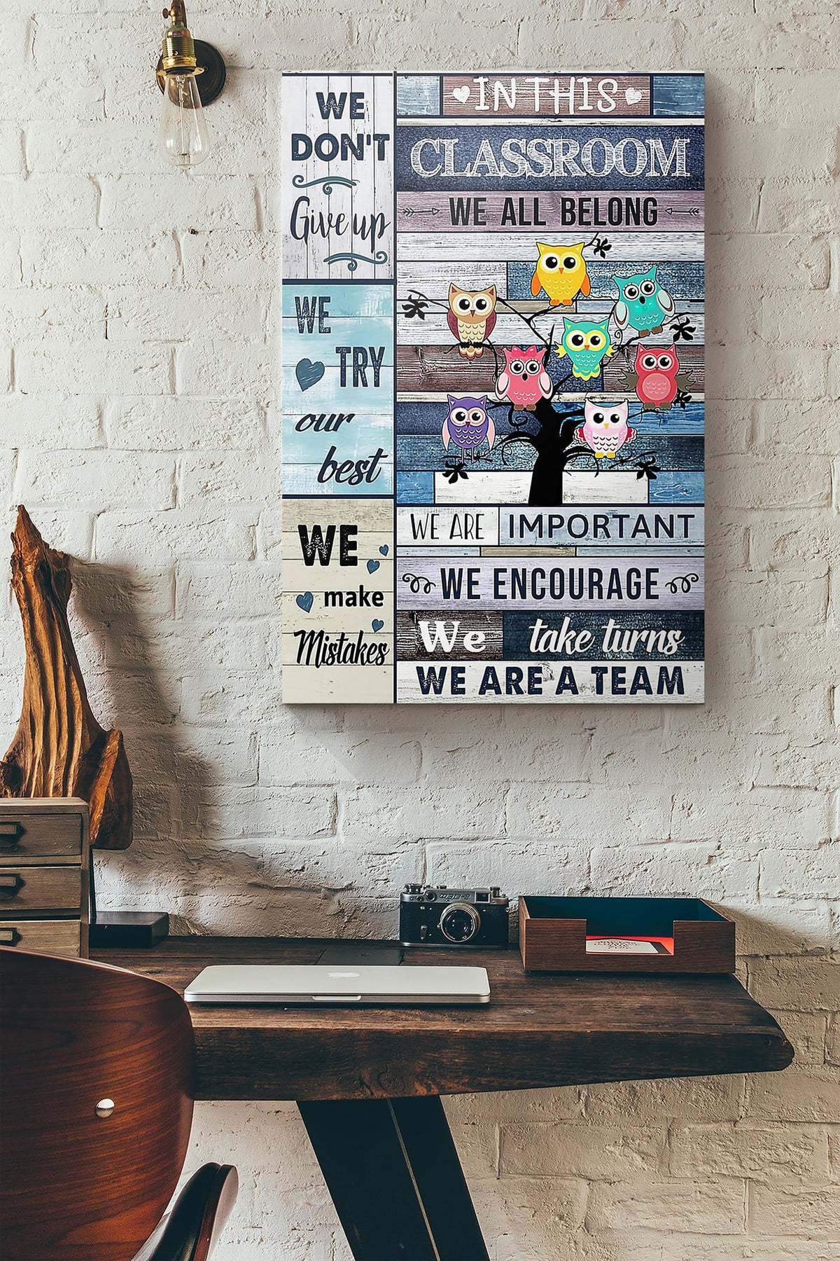 Owl Teacher In This Classroom We All Belong We Are Important We Encourage We Take Turns We Are A Team Canvas Ideas, Canvas Hanging Prints,  Gift Idea Framed Prints, Canvas