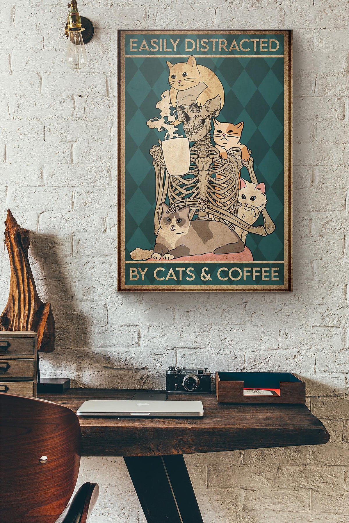 Skull Easily Distracted By Cats And Coffee Canvas Ideas, Canvas Hanging Prints,  Gift Idea Framed Prints, Canvas