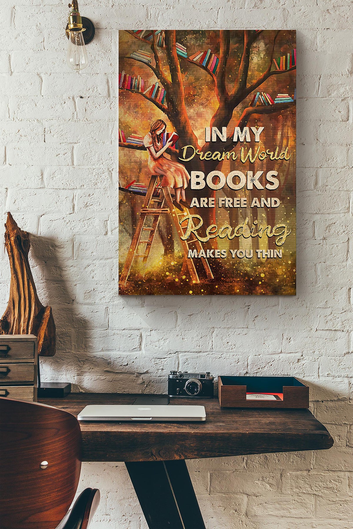 In My Dream World Books Are Free Reading Tree Canvas Ideas, Canvas Hanging Prints,  Gift Idea Framed Prints, Canvas