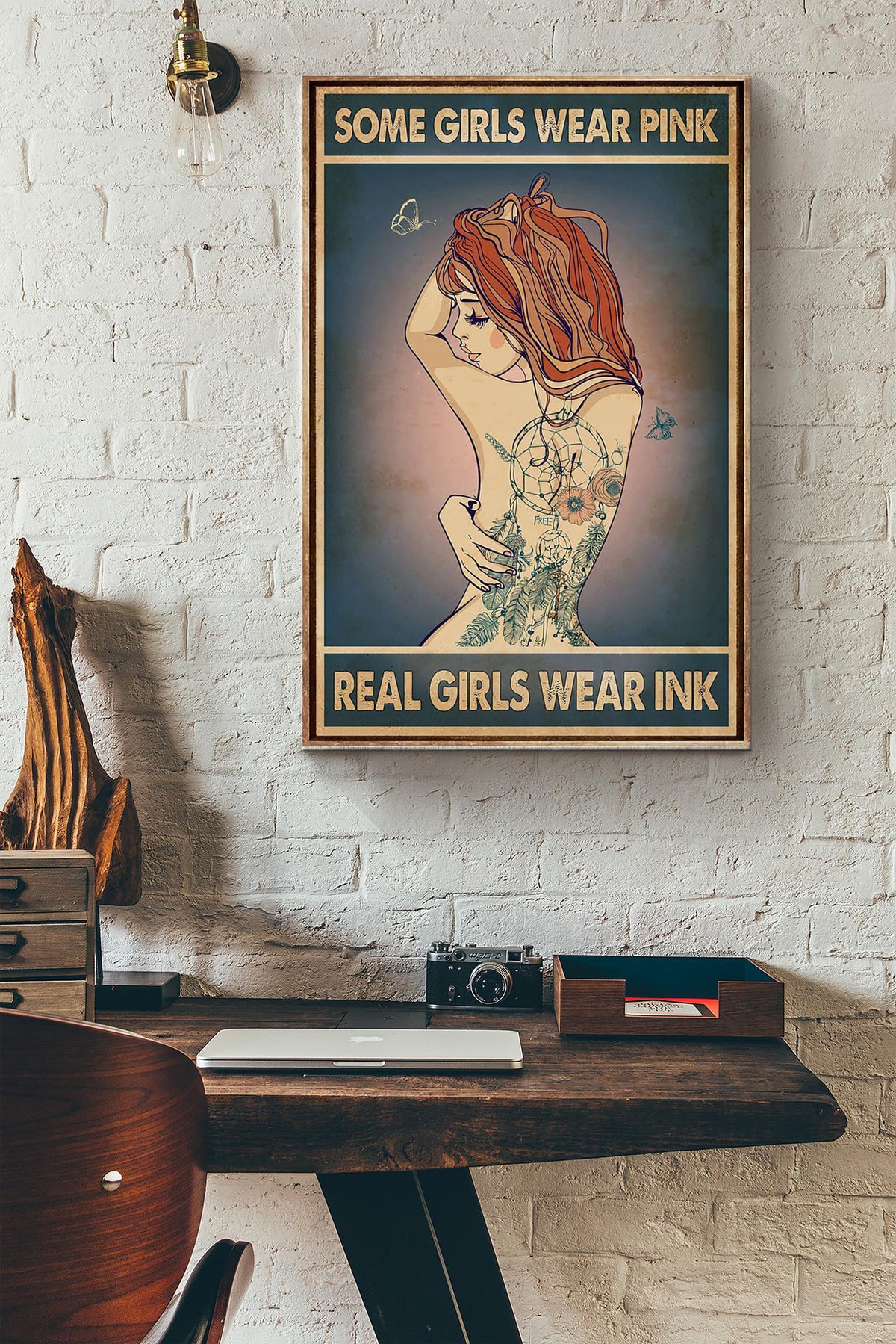 Some Girls Wear Pink Real Girls Wear Ink Tattoo Girl Canvas Ideas, Canvas Hanging Prints,  Gift Idea Framed Prints, Canvas