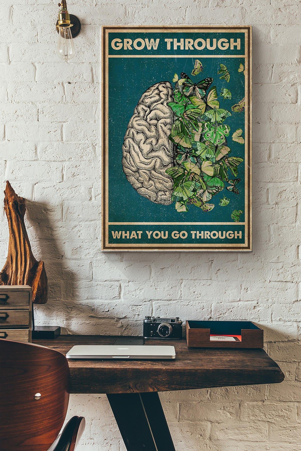 Mental Butterfly Grow Through What You Go Through Vintage Canvas Ideas, Canvas Hanging Prints,  Gift Idea Framed Prints, Canvas