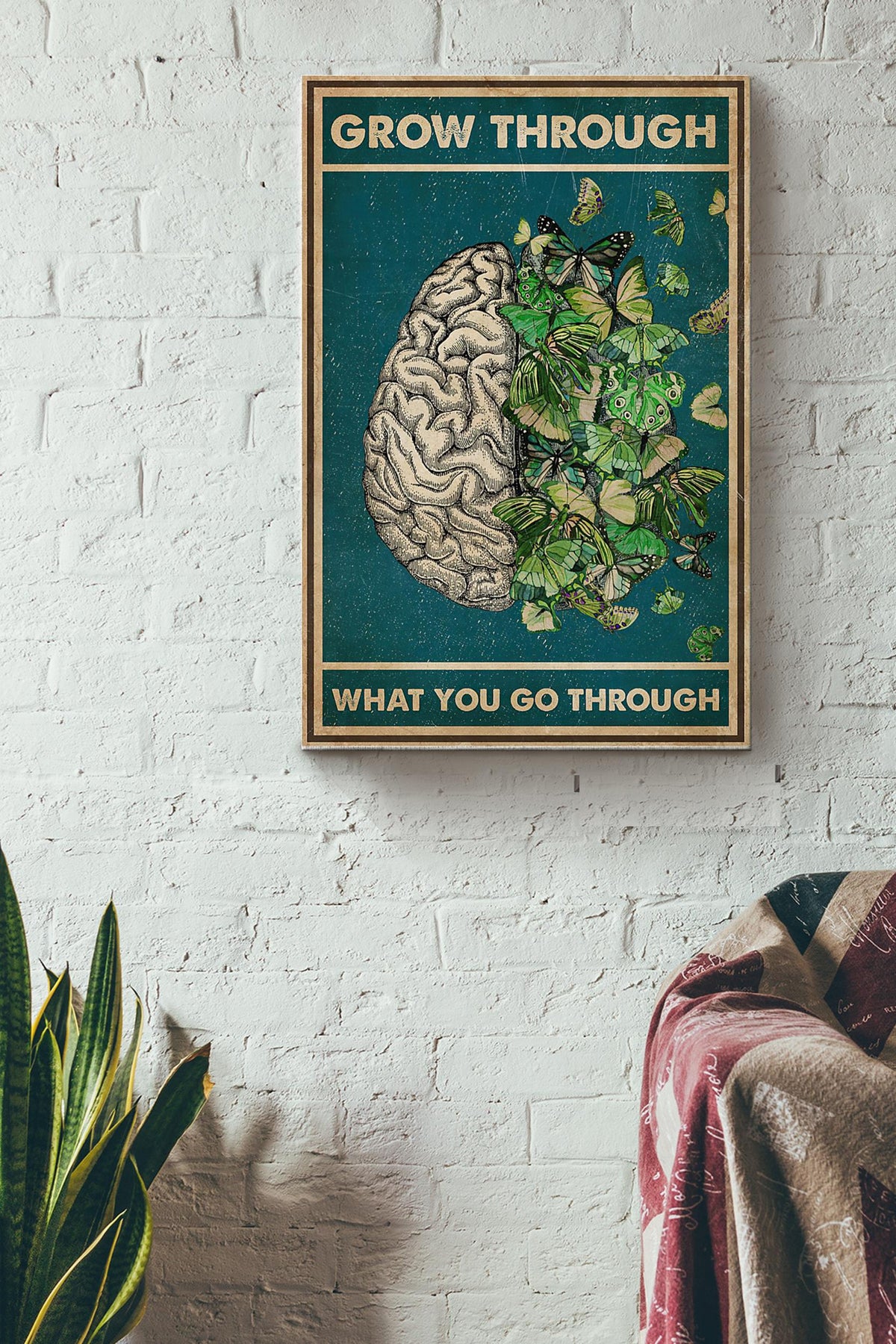 Mental Butterfly Grow Through What You Go Through Vintage Canvas Ideas, Canvas Hanging Prints,  Gift Idea Framed Prints, Canvas