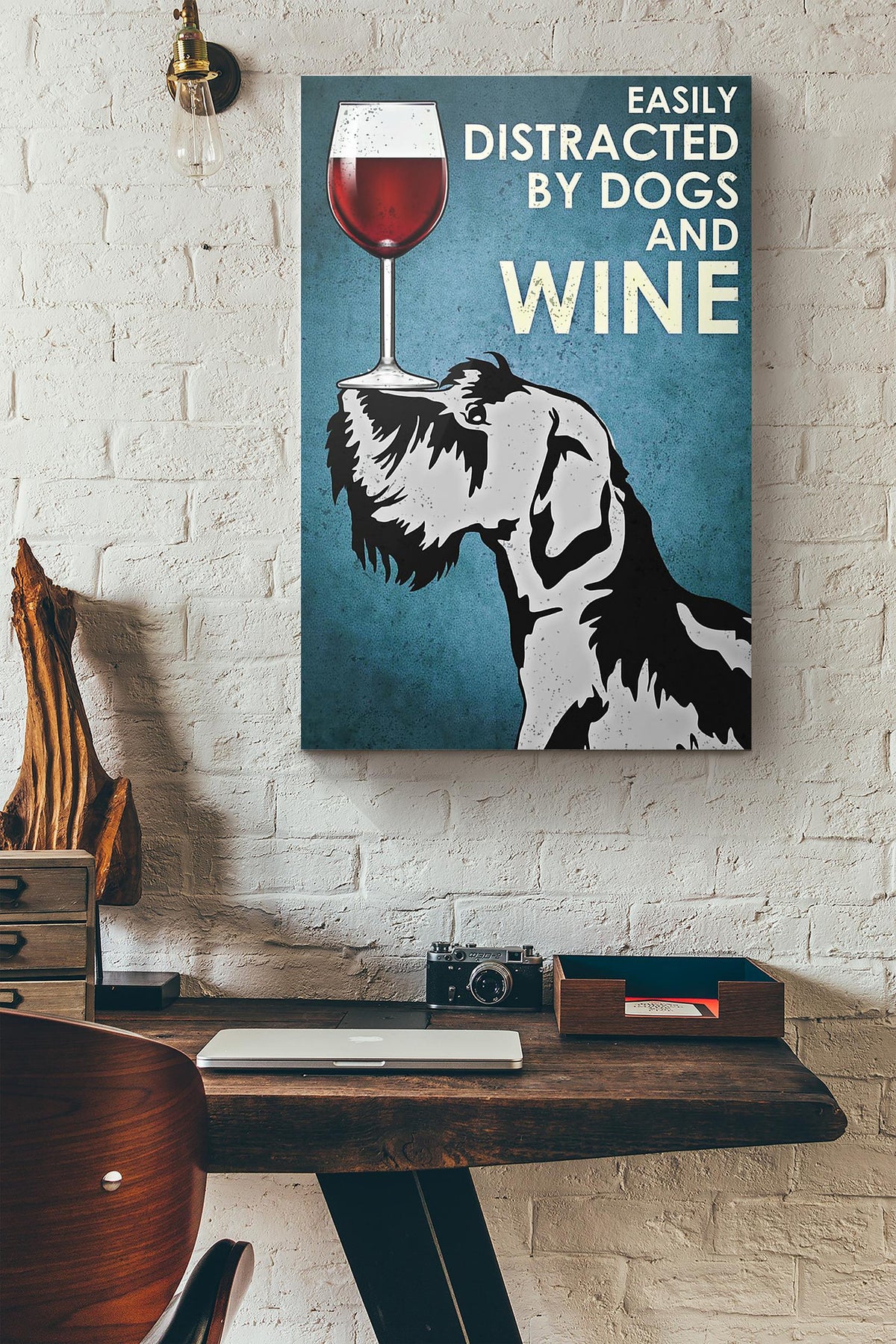 Miniature Schnauzer Easily Distracted By Dogs And Wine Canvas Ideas, Canvas Hanging Prints,  Gift Idea Framed Prints, Canvas