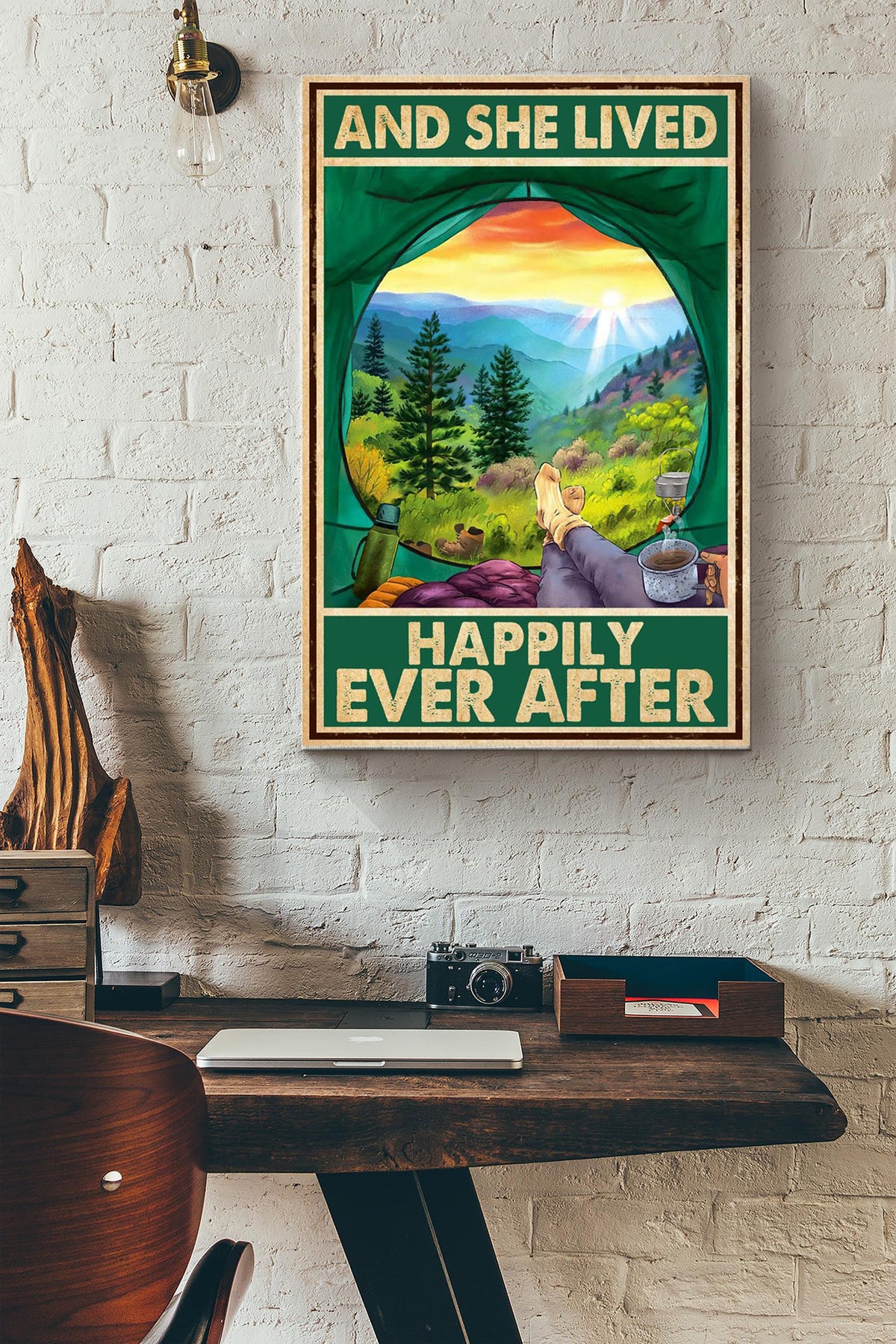 She Lived Happily Ever After Camping Canvas Ideas, Canvas Hanging Prints,  Gift Idea Framed Prints, Canvas