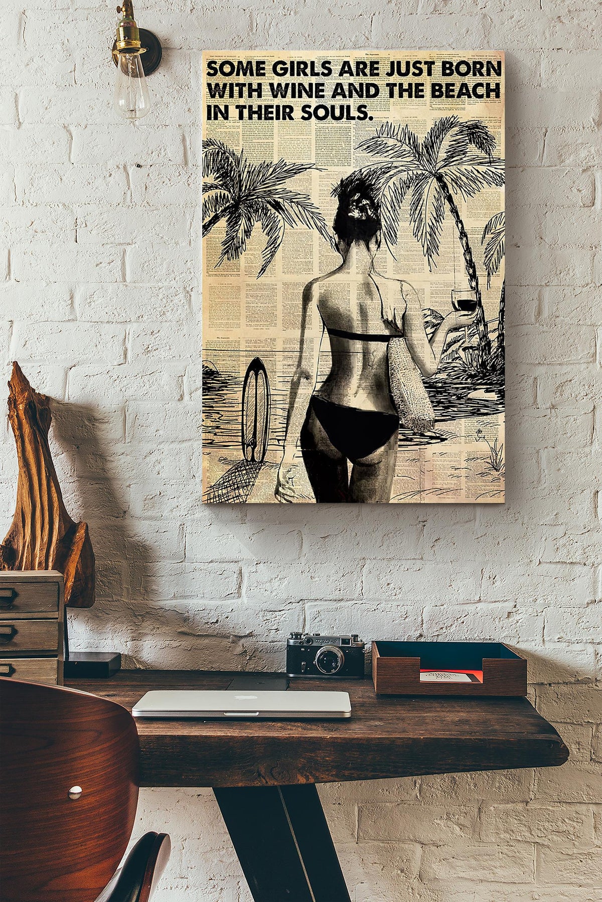 Some Girls Are Just Born With Wine And The Beach In Their Souls Surfing Dictionary Canvas Ideas, Canvas Hanging Prints,  Gift Idea Framed Prints, Canvas