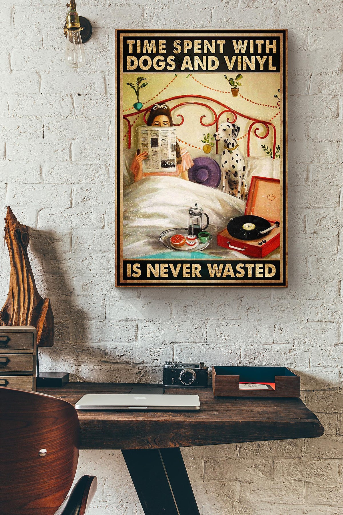 Time Spent With Dogs And Vinyl Is Never Wasted Canvas Ideas, Canvas Hanging Prints,  Gift Idea Framed Prints, Canvas