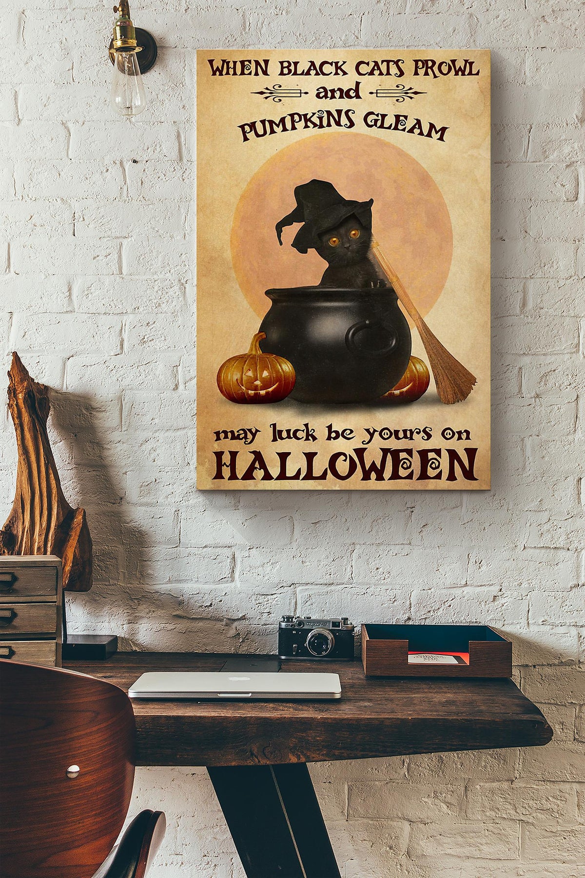 When Black Cats Prowl And Pumpkins Gleam May Luck Be Yours On Halloween Pumpkin Canvas Ideas, Canvas Hanging Prints,  Gift Idea Framed Prints, Canvas