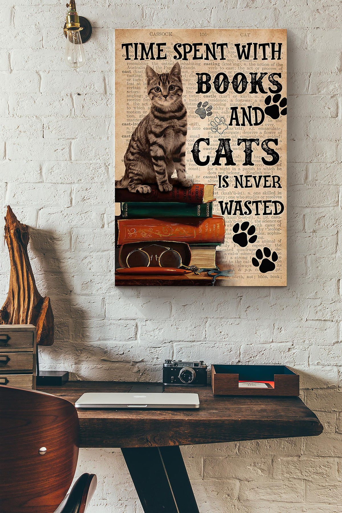 Time Spent With Books And Cats Is Never Wasted Dictionary Canvas Ideas, Canvas Hanging Prints, Gift Idea Framed Prints, Canvas