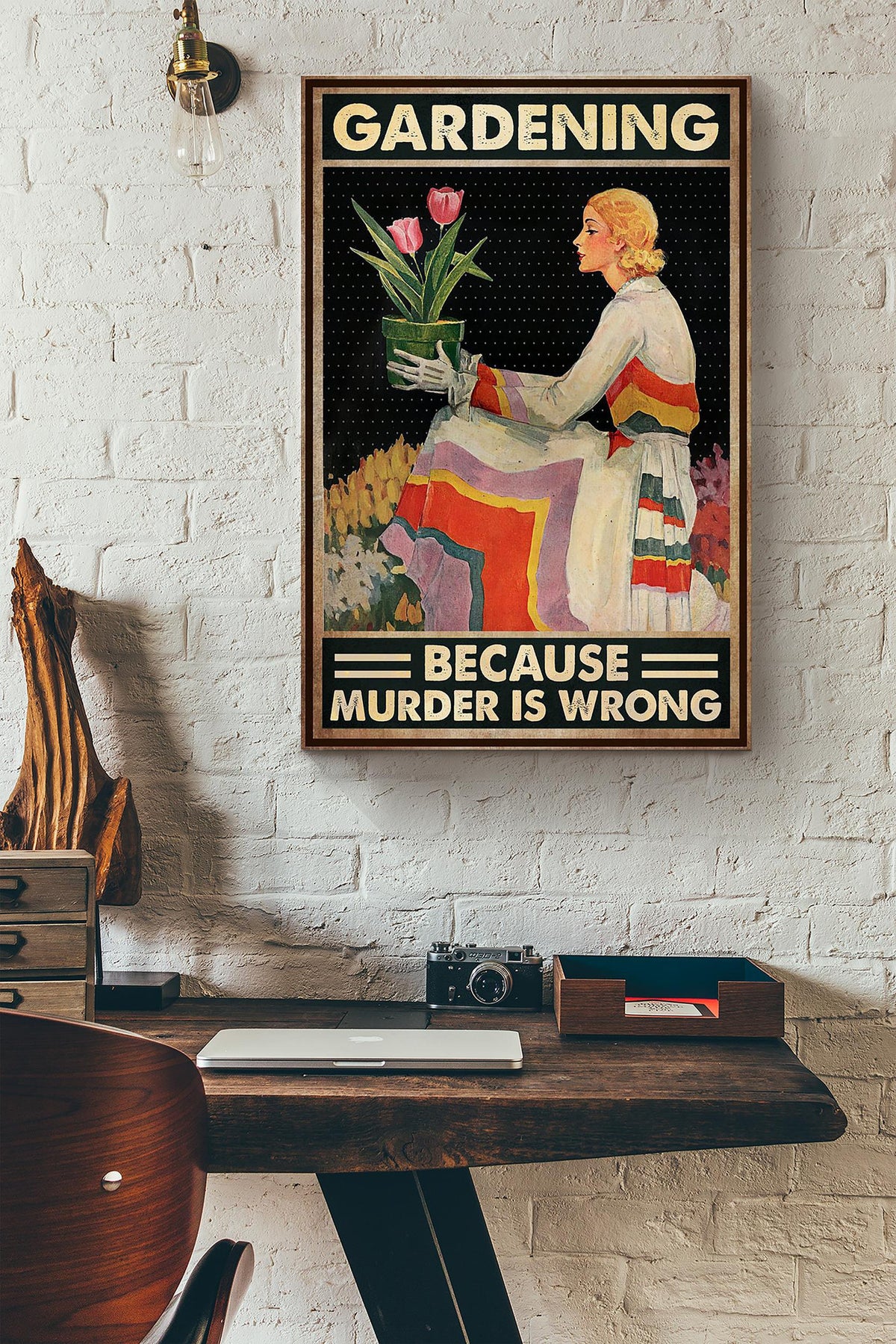 Vintage Woman Gardening Because Murder Is Wrong Canvas Ideas, Canvas Hanging Prints,  Gift Idea Framed Prints, Canvas