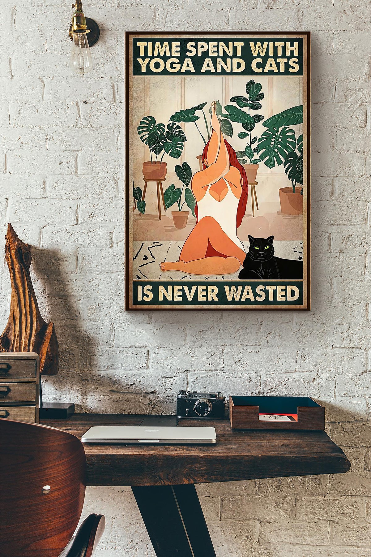 Time Spent With Yoga And Black Cats Is Never Wasted Canvas Ideas, Canvas Hanging Prints,  Gift Idea Framed Prints, Canvas