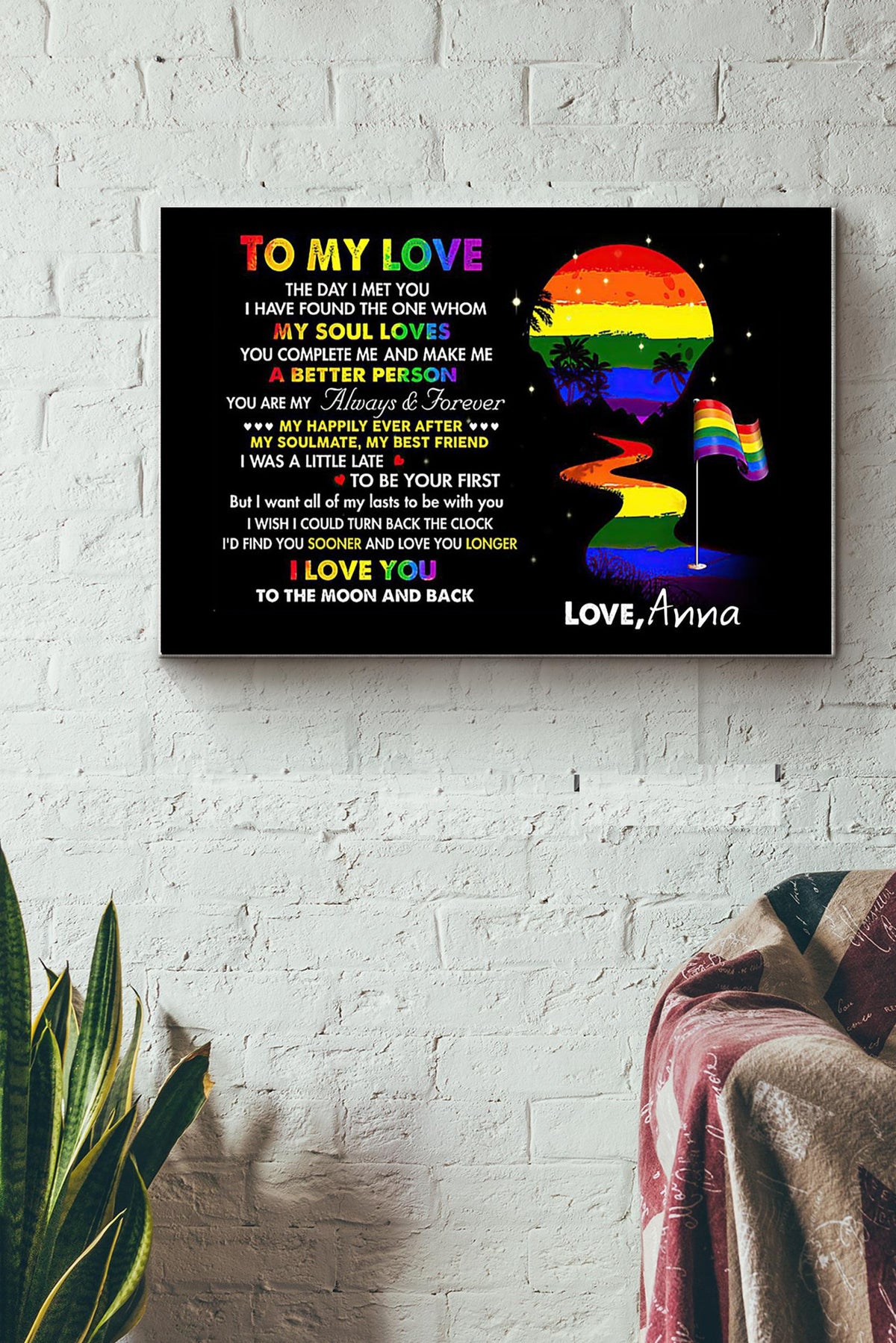 To My Love I Love You To The Moon And Back Lgbtqia Canvas Ideas, Canvas Hanging Prints,  Gift Idea Framed Prints, Canvas