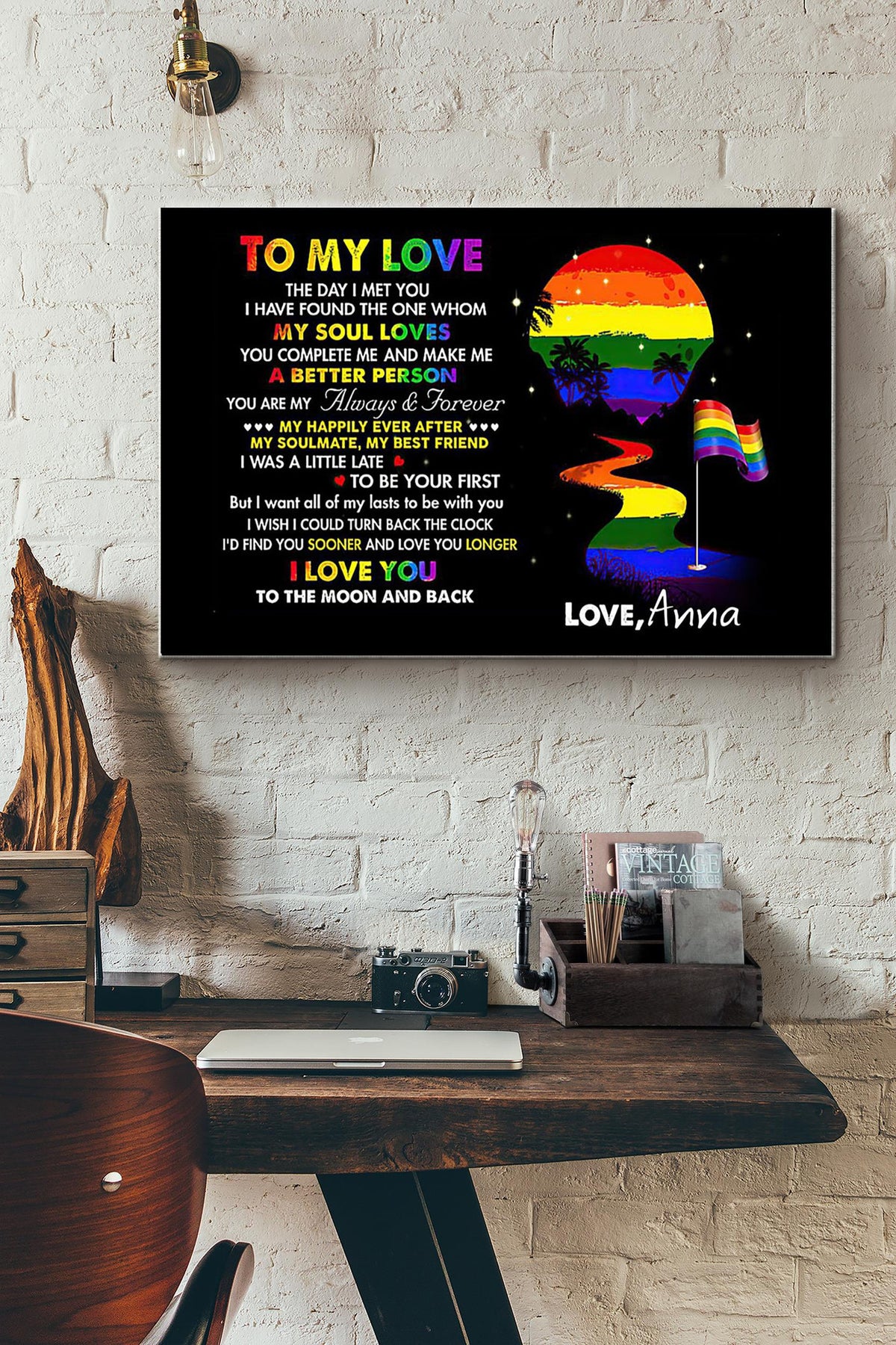 To My Love I Love You To The Moon And Back Lgbtqia Canvas Ideas, Canvas Hanging Prints,  Gift Idea Framed Prints, Canvas