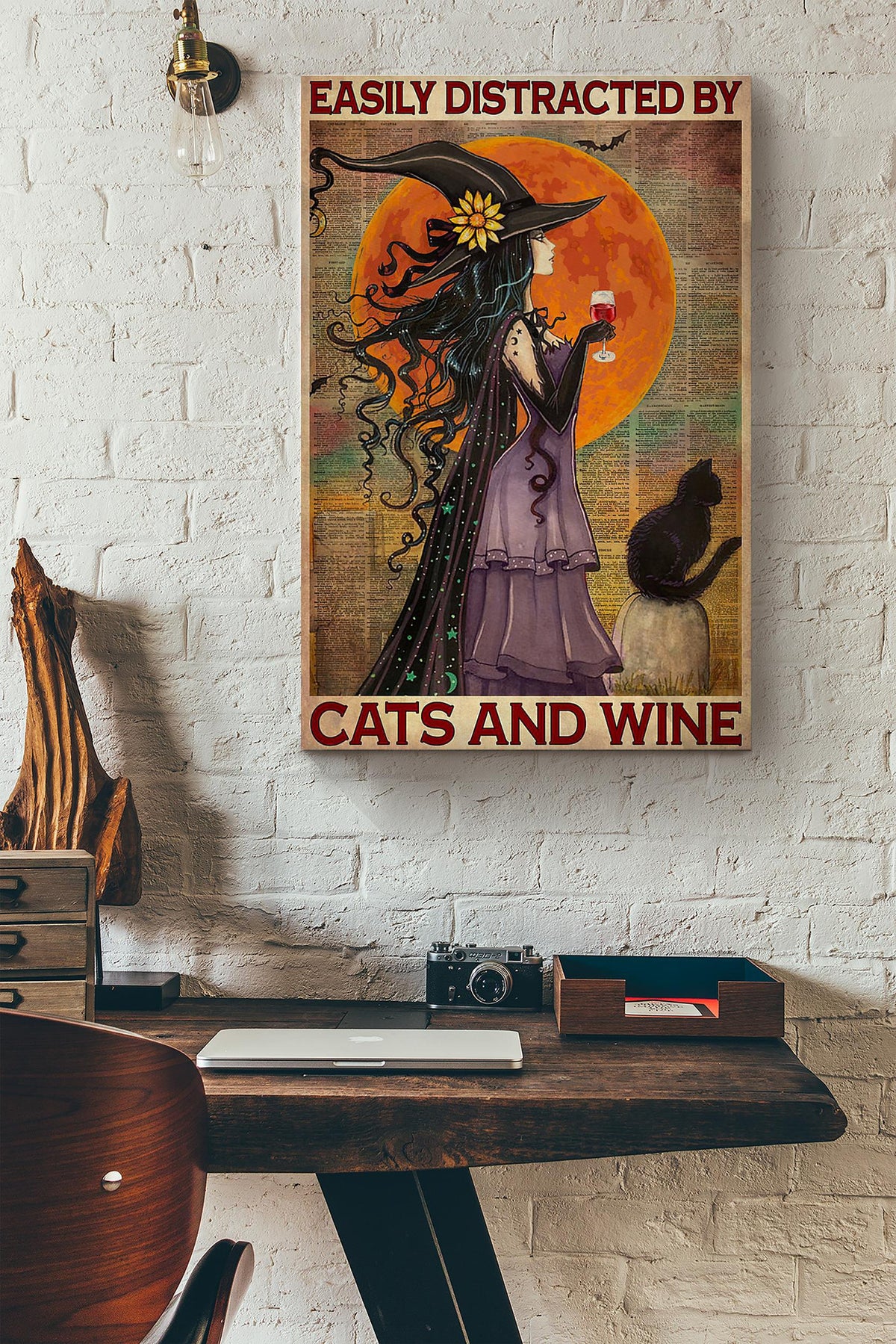 Witch Easily Distracted By Cats And Wine Blood Moon Dictionary Canvas Ideas, Canvas Hanging Prints,  Gift Idea Framed Prints, Canvas