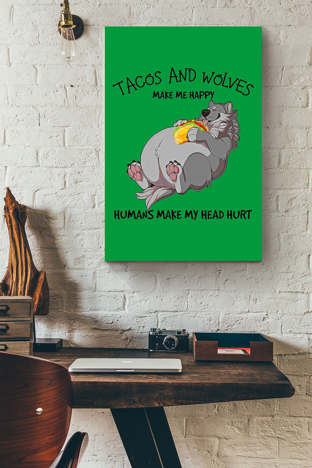 Wolf And Taco Make Me Happy Gift For You Wrapped Canvas