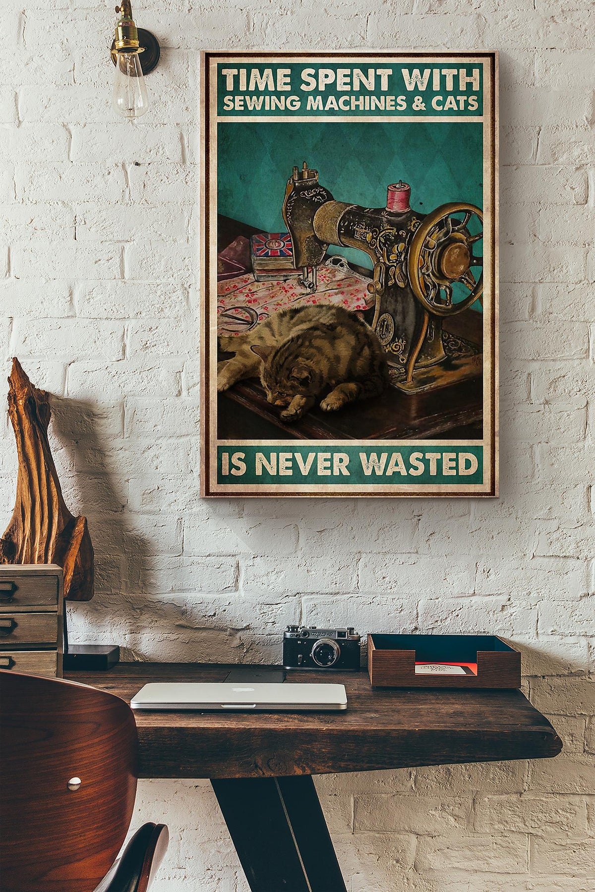 Time Spent With Sewing Machine And Cats Is Never Wasted Canvas Ideas, Canvas Hanging Prints,  Gift Idea Framed Prints, Canvas