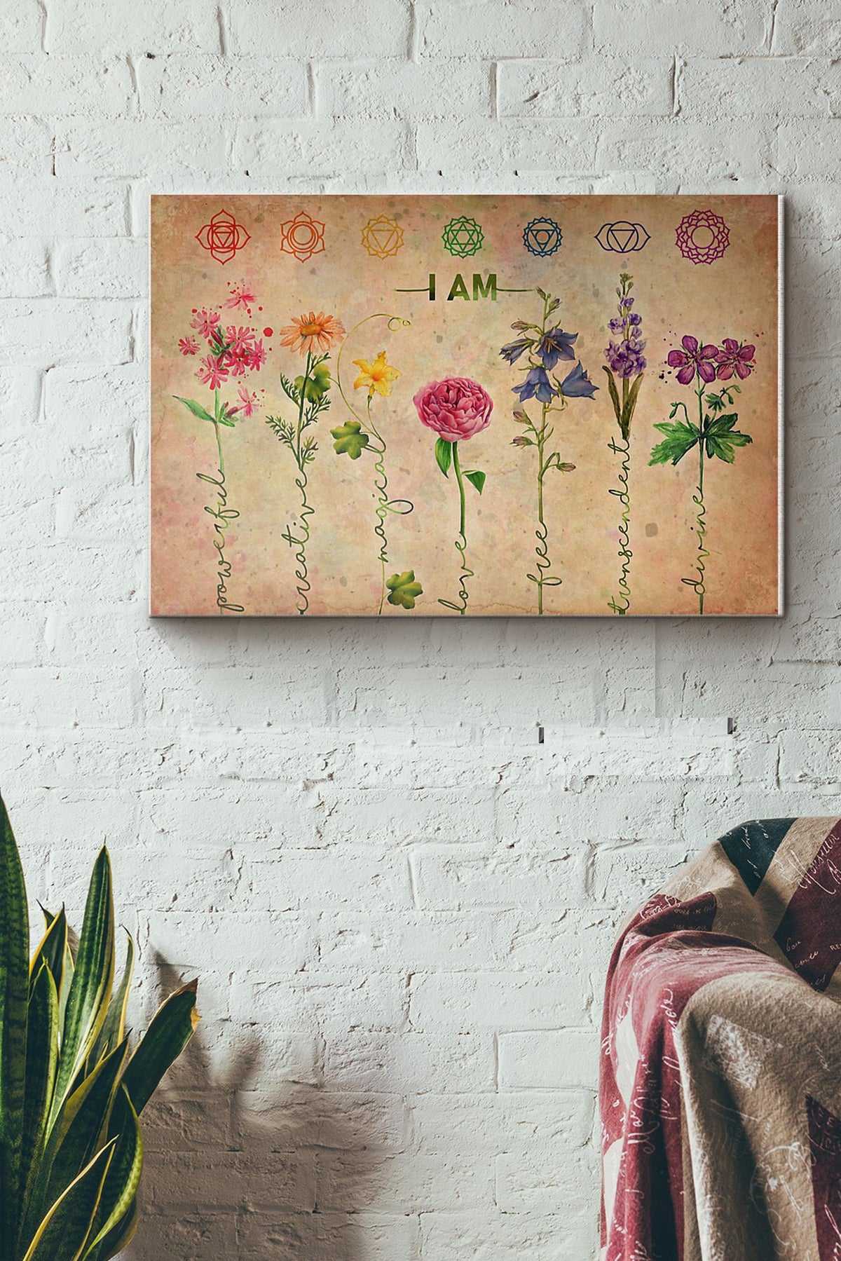 Yoga I Am Powerful Flower Canvas Ideas, Canvas Hanging Prints,  Gift Idea Framed Prints, Canvas