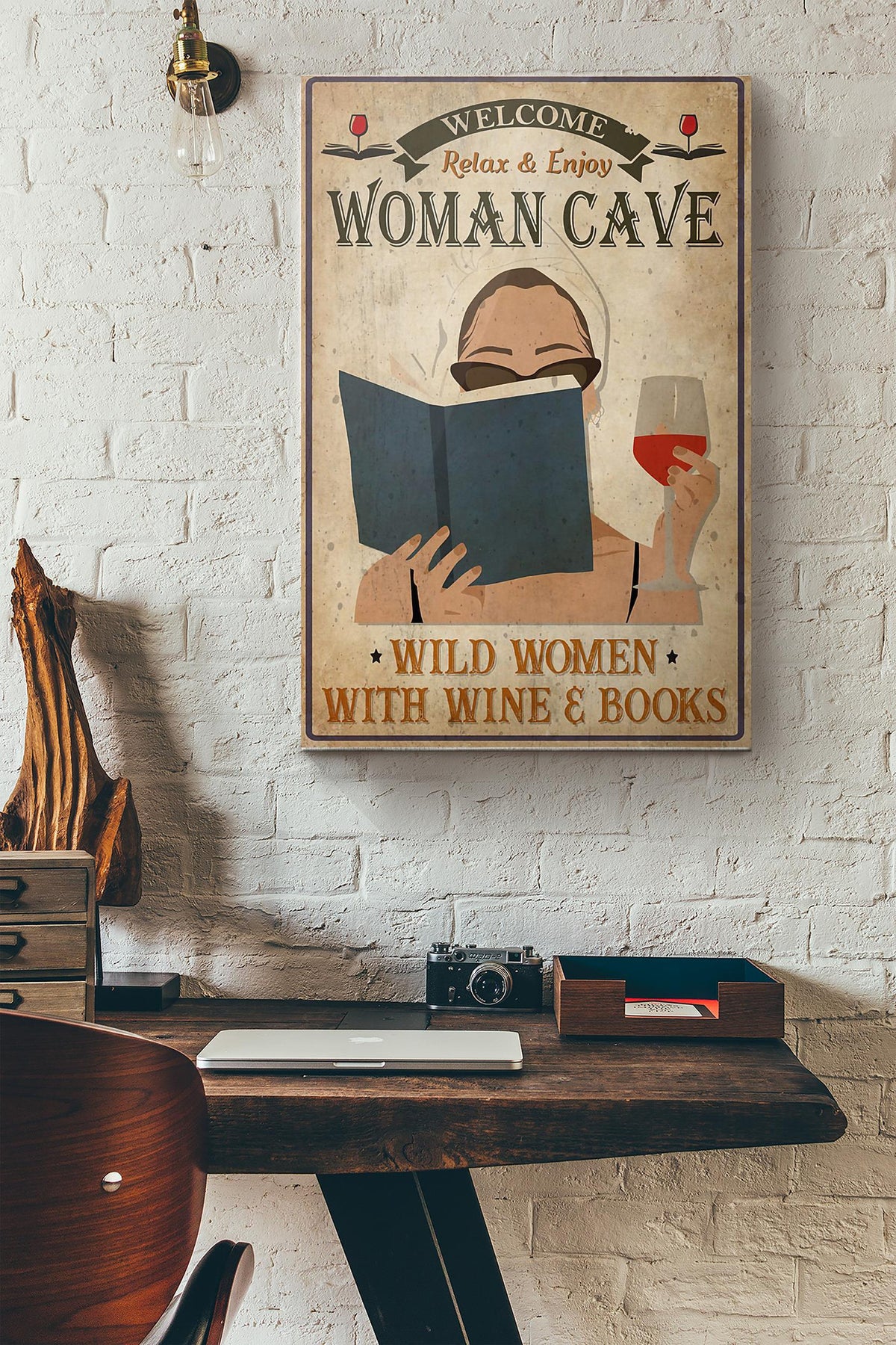 Vintage Welcome Relax And Enjoy Woman Cave Wild Women With Wine And Books Canvas Ideas, Canvas Hanging Prints, Gift Idea Framed Prints, Canvas