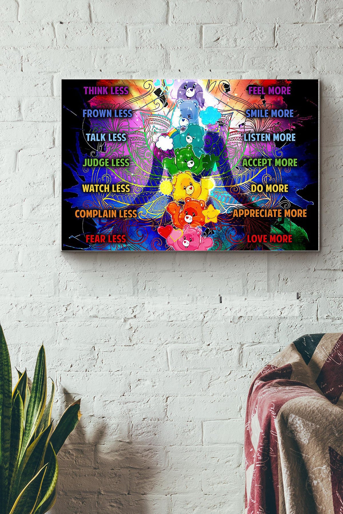 Think Less Feel More Fear Less Love More Yoga Canvas Ideas, Canvas Hanging Prints,  Gift Idea Framed Prints, Canvas