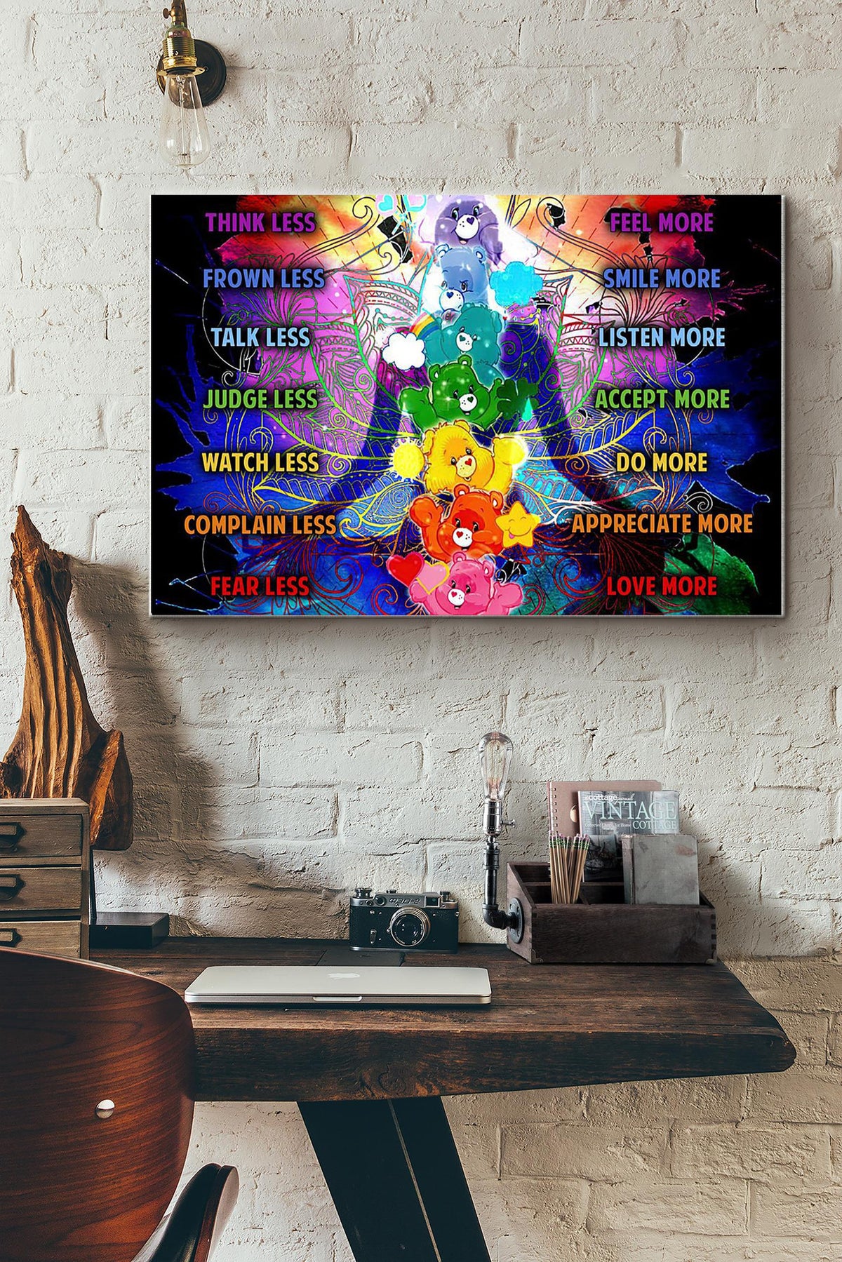 Think Less Feel More Fear Less Love More Yoga Canvas Ideas, Canvas Hanging Prints,  Gift Idea Framed Prints, Canvas