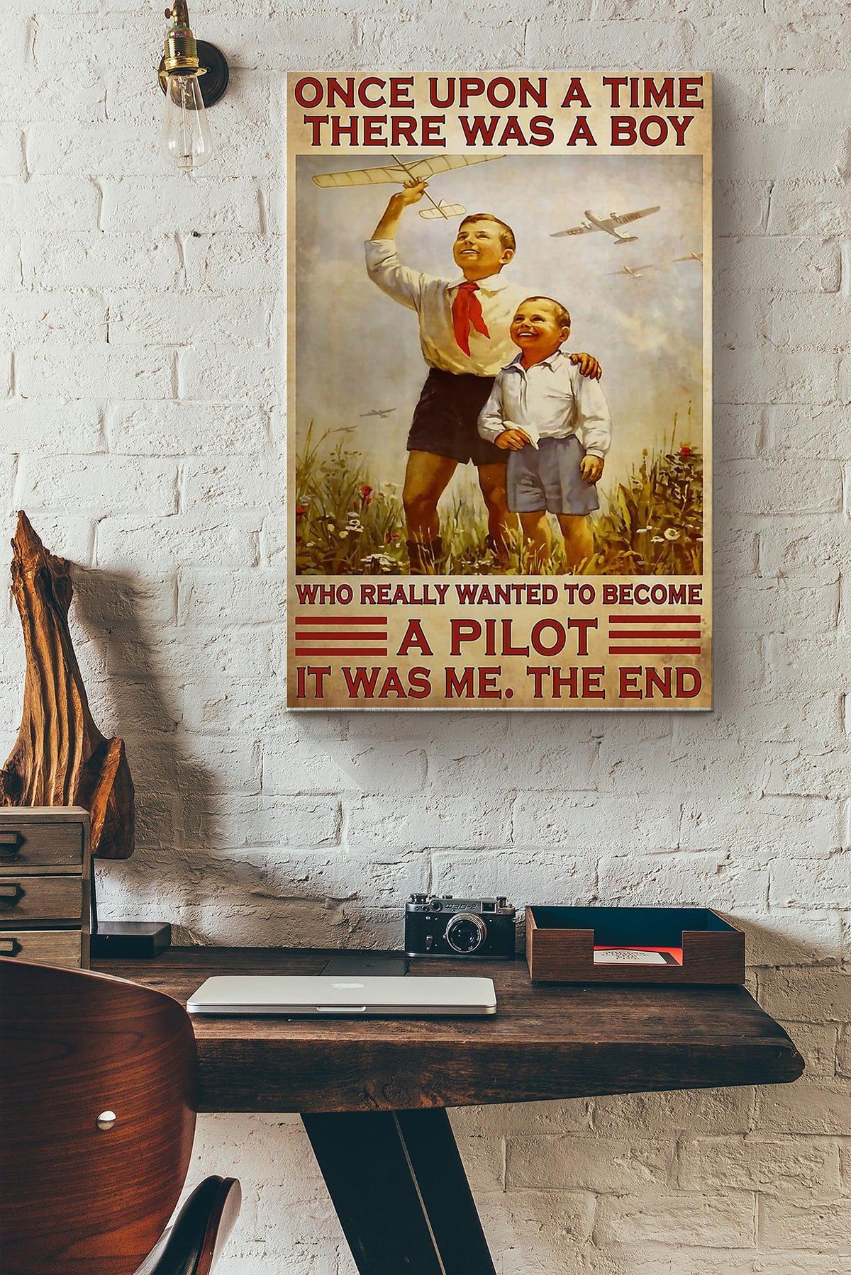 Once Upon A Time Boy Wanted To Become A Pilot Poster - Aviation Wall Art - Gift For Flight Engineer Flight Attendants Pilot Airplane Lover Flight Lover Canvas Gallery Wrapped Canvas Framed Gift Idea Framed Prints, Canvas