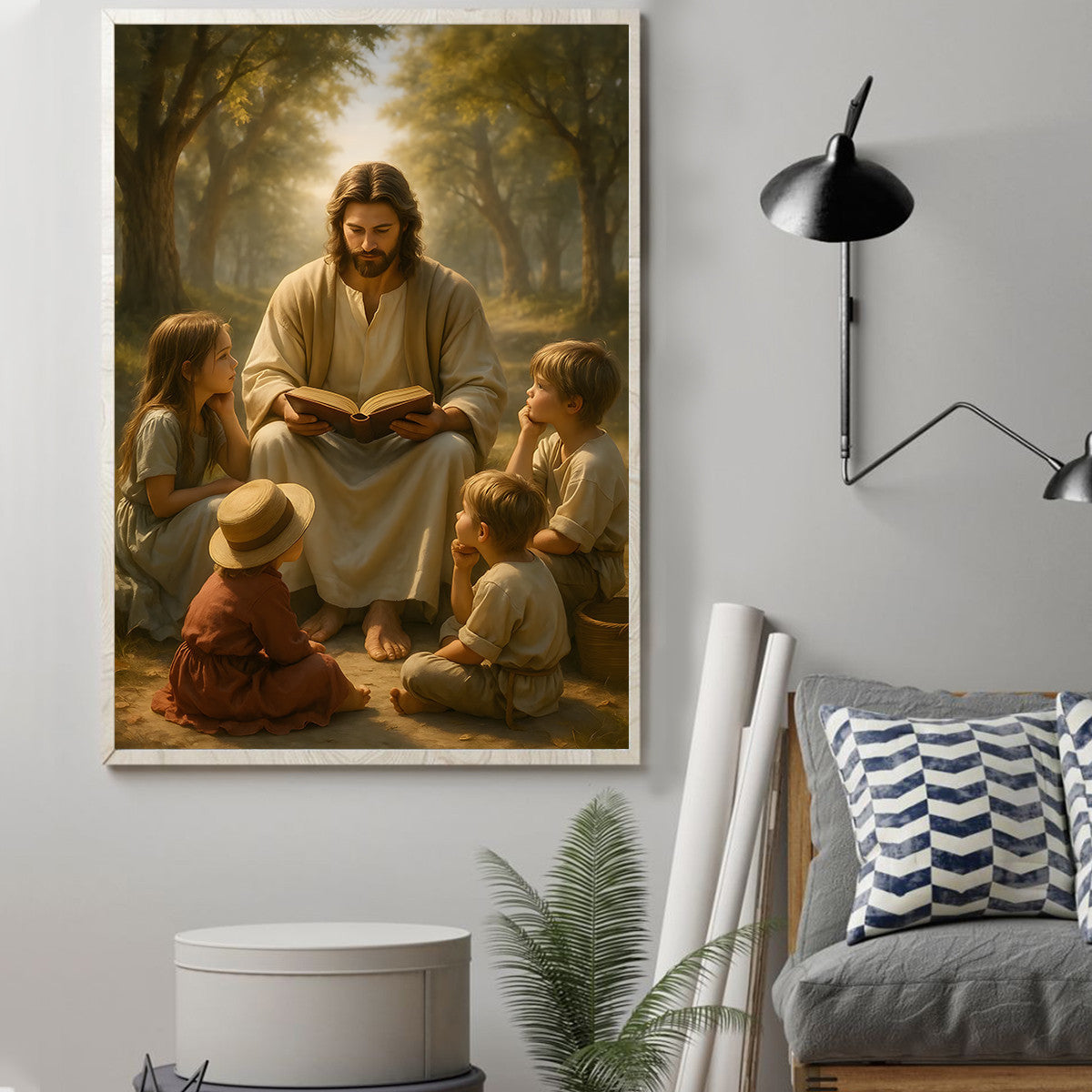 Christian Jesus and Children Canvas Wall Art, Christian Religious Home Decoration, Artwork for Kids Room or Church Wall