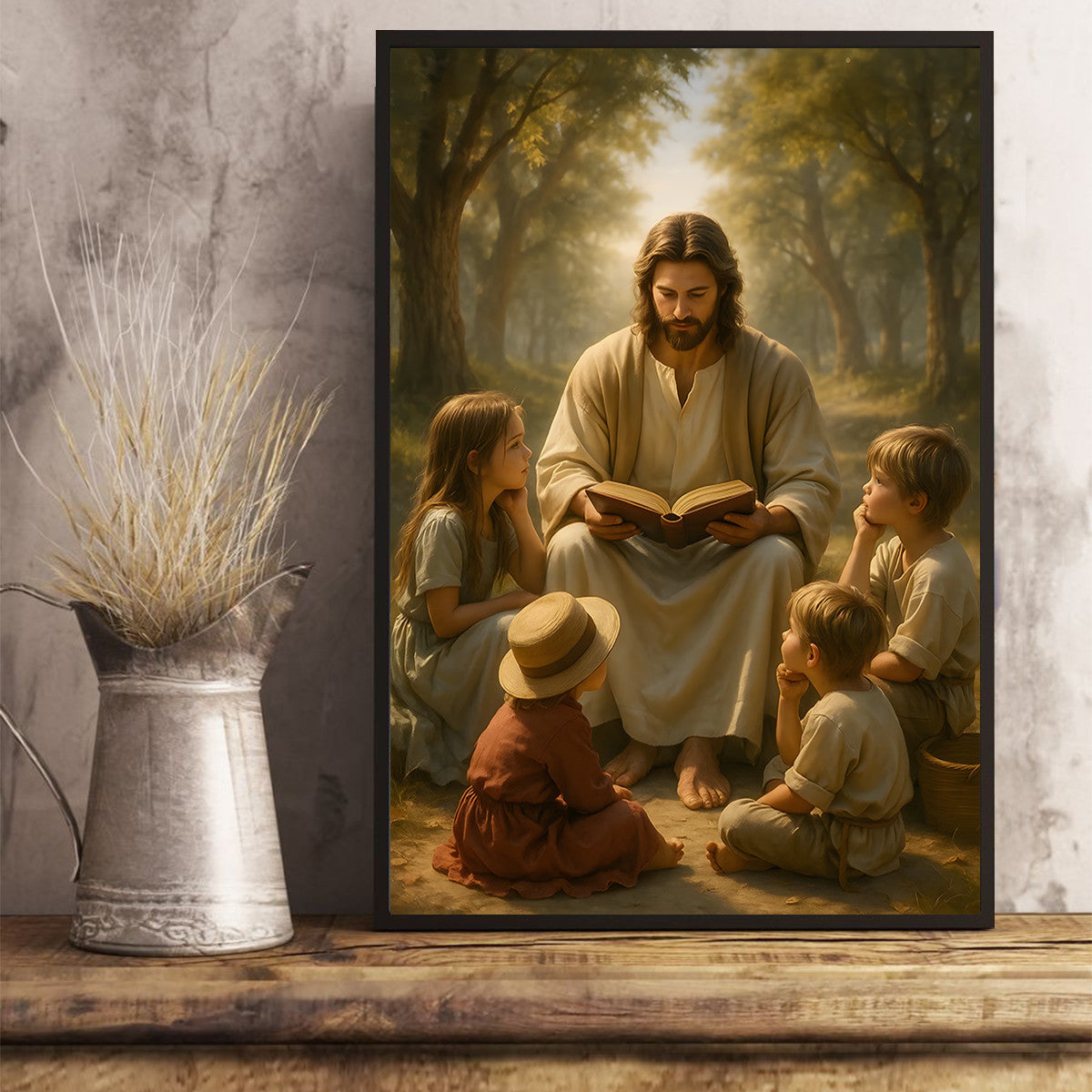 Christian Jesus and Children Canvas Wall Art, Christian Religious Home Decoration, Artwork for Kids Room or Church Wall