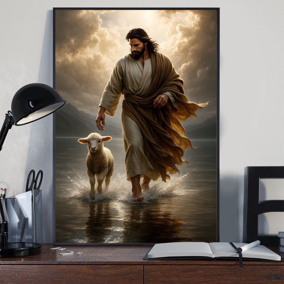 Jesus with Lamb Christian Canvas Print, Christian Home Decor, Faith Gift for Family & Friends