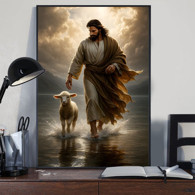 Jesus with Lamb Christian Canvas Print, Christian Home Decor, Faith Gift for Family & Friends