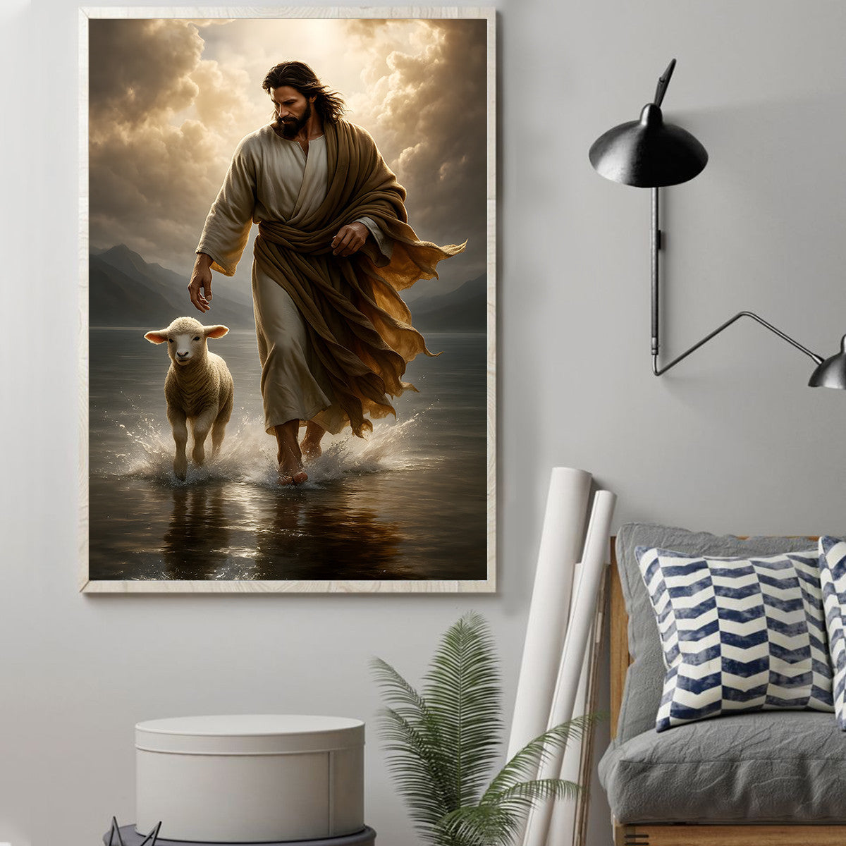 Jesus with Lamb Christian Canvas Print, Christian Home Decor, Faith Gift for Family & Friends