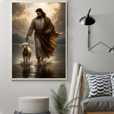 Jesus with Lamb Christian Canvas Print, Christian Home Decor, Faith Gift for Family & Friends