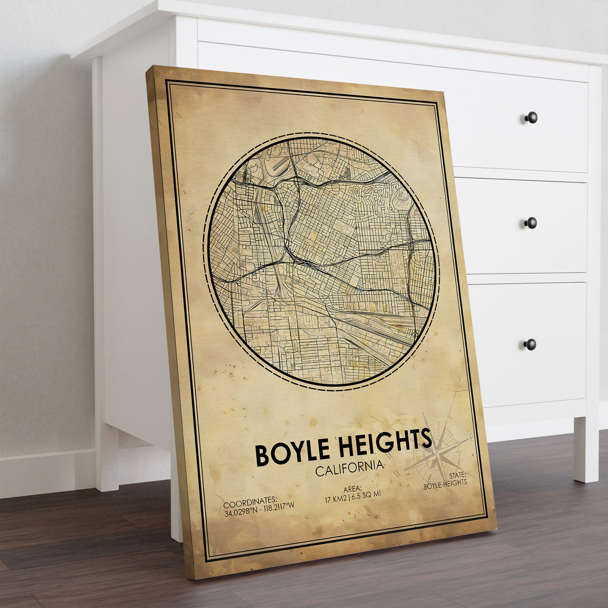Boyle Heights Vintage Map Print Canvas, Boyle Heights California Map, California Map Art, Boyle Heights Road Map Poster, Vintage Gift Map
