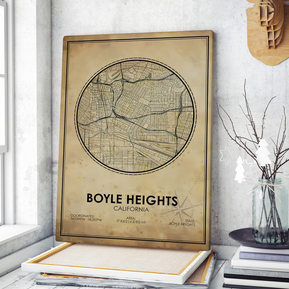 Boyle Heights Vintage Map Print Canvas, Boyle Heights California Map, California Map Art, Boyle Heights Road Map Poster, Vintage Gift Map